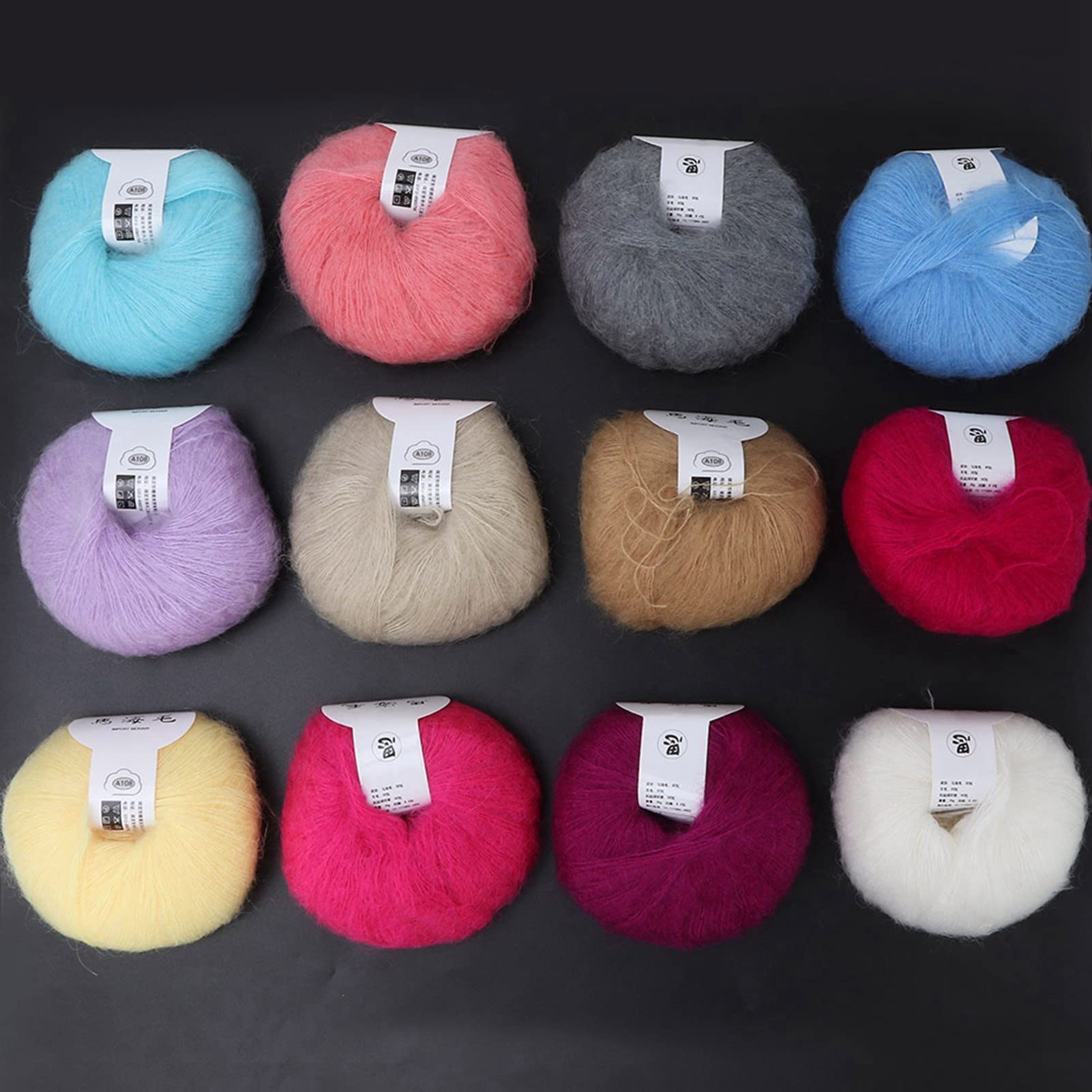Popolare morbido mohair per maglieria di lana d'angora per maglieria fai da te(12 colors a set)