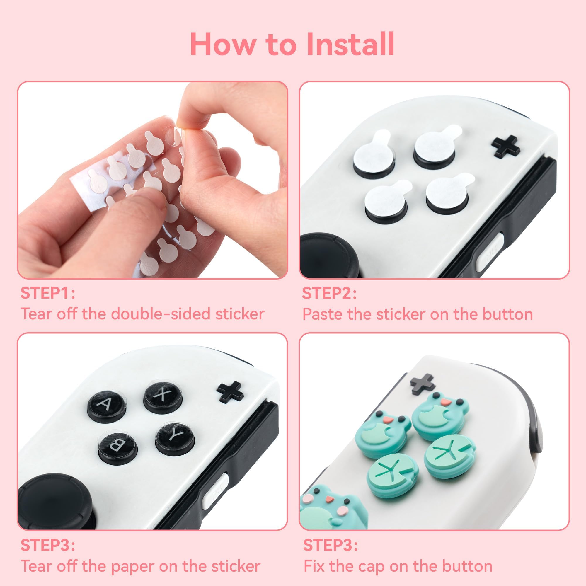 GeekShare Silicone ABXY Keys Sticker Joystick Cover Caps Cross D Pad Buttons Silicone Thumb Grips Sets Compatible with Switch/OLED - Frog & Axolotl