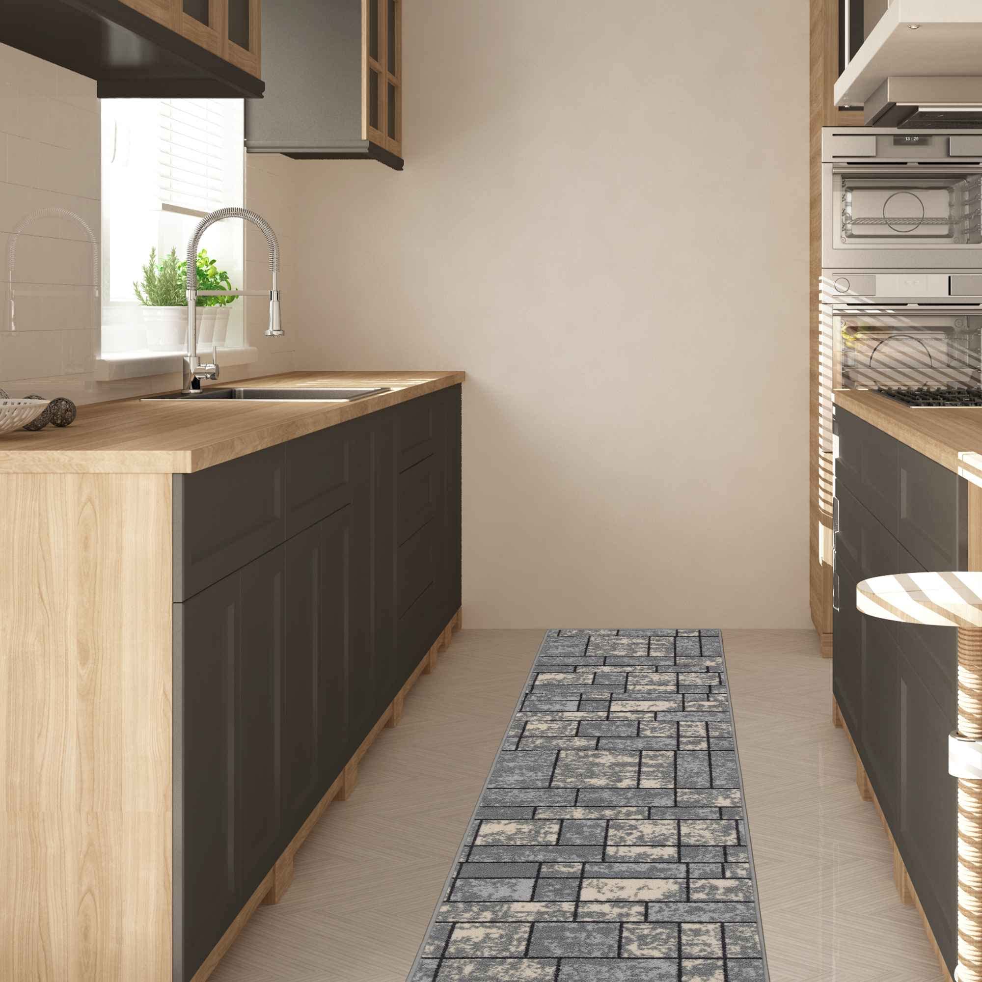 Amazon.com: Ottomanson Ottohome Collection Non-Slip Rubberback Boxes Design  2x7 Indoor Runner Rug, 1'10" x 7', Gray : Home & Kitchen