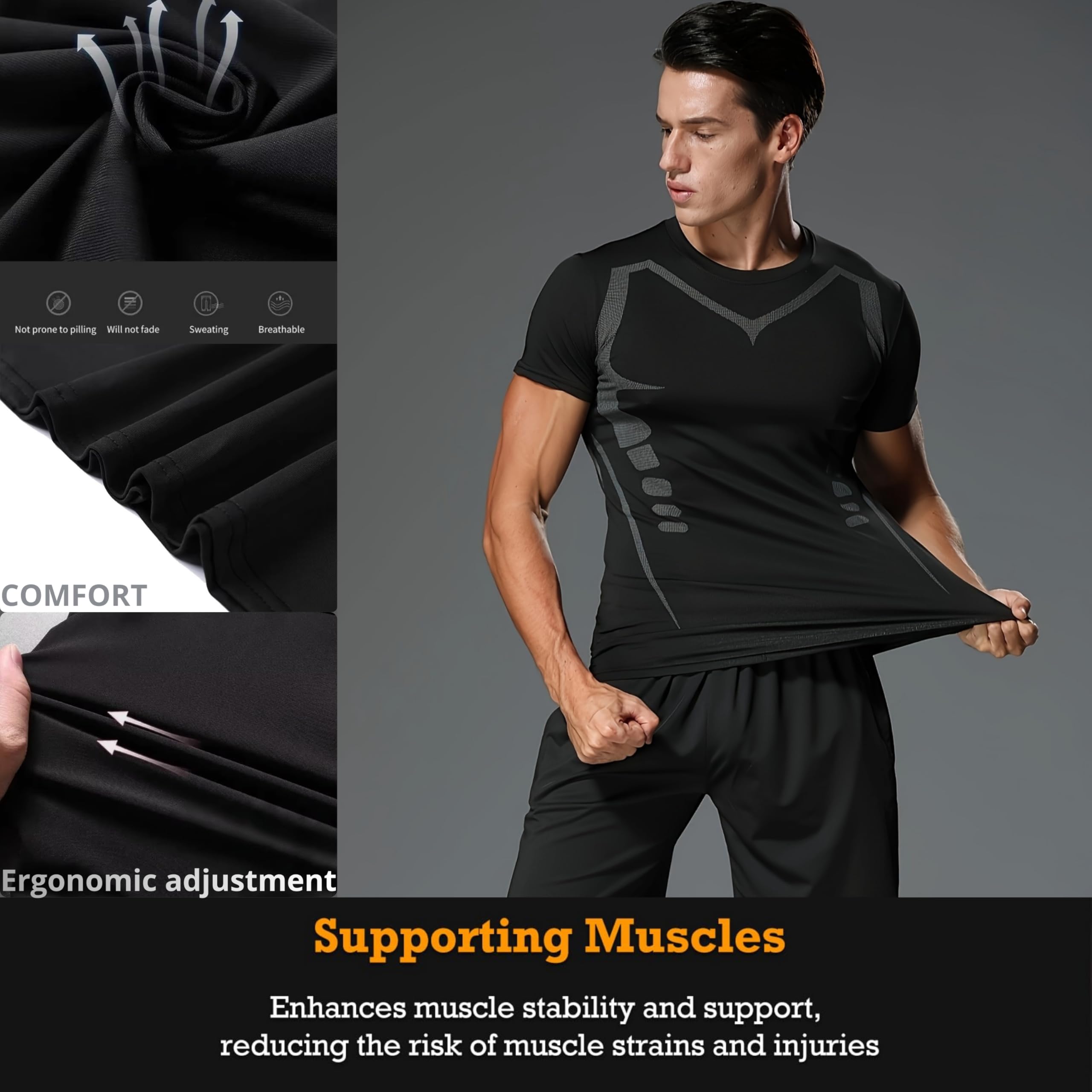 Pack 3 Camisetas Deporte Hombre - Camisetas Hombre Manga Corta de Secado Rápido Respirable Ropa Gimnasio Running Fitness y Padel - 5