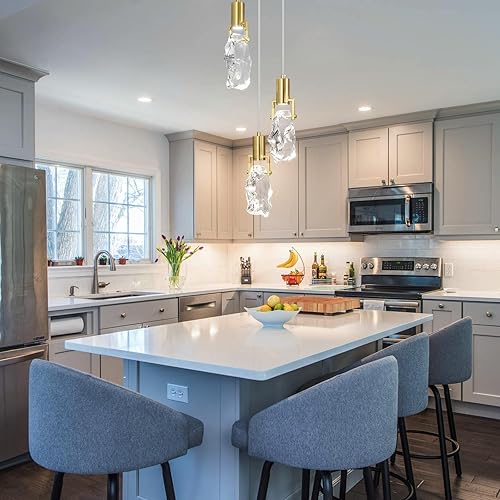 Miniatura 9 de LBSQJ Modernas luces colgantes doradas para isla de cocina, mini lámparas colgantes de imitación transparente con forma de piedra para comedor,