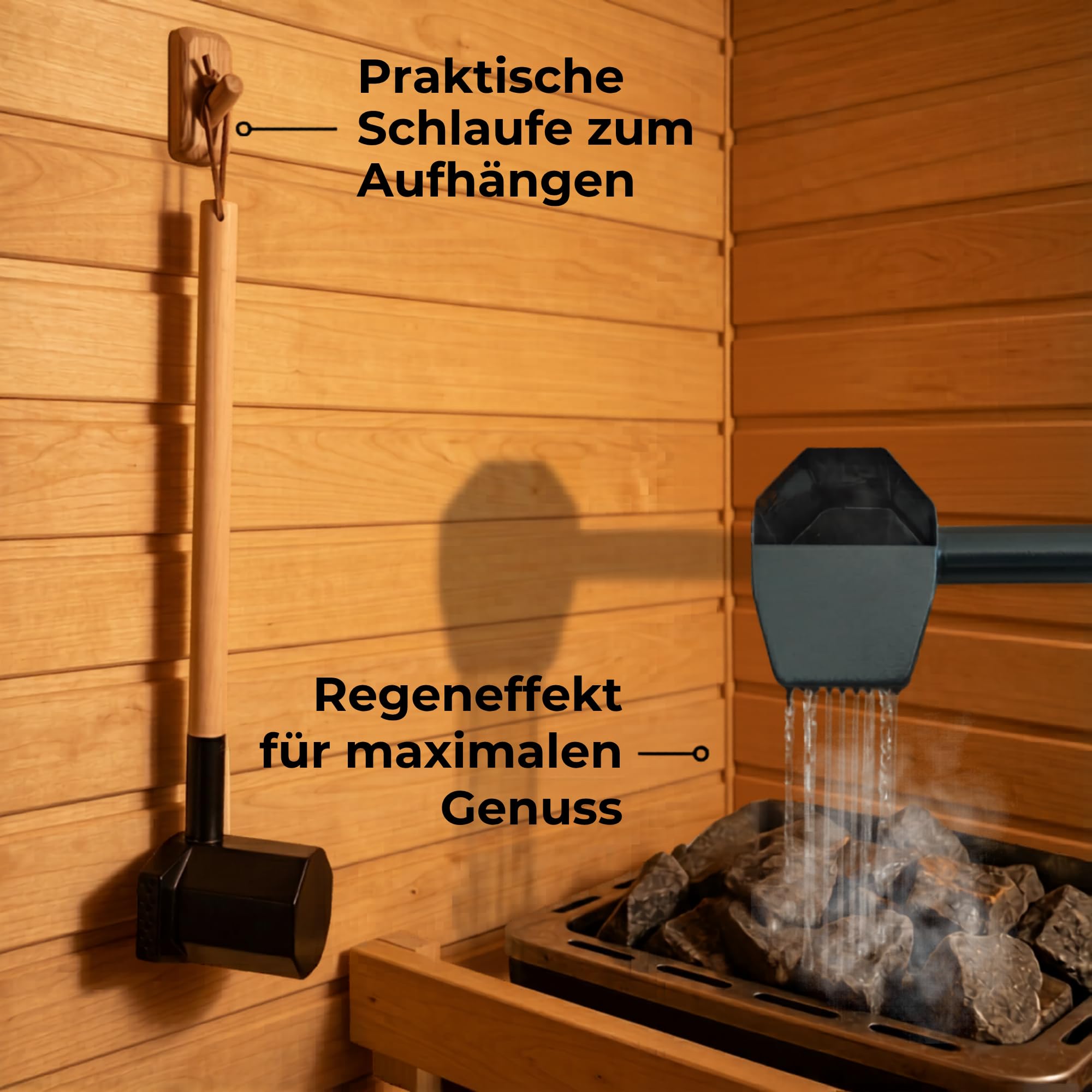 Sauna Eimer und Kelle mit Regeneffekt – Edelstahl Saunaeimer im Oktagon-Design & Saunakelle mit Regen-Funktion – Modernes Saunazubehör & Aufgusseimer Set für den perfekten Sauna Aufguss