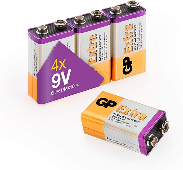 Batteries 9 Volt (9V) Pack of 4 PP3 - MN1604  6LR61  6LF22 by GP Batteries 9V Extra Alkaline Batteries ideal for: Toys/Remote controls/Radios/Smoke Detectors