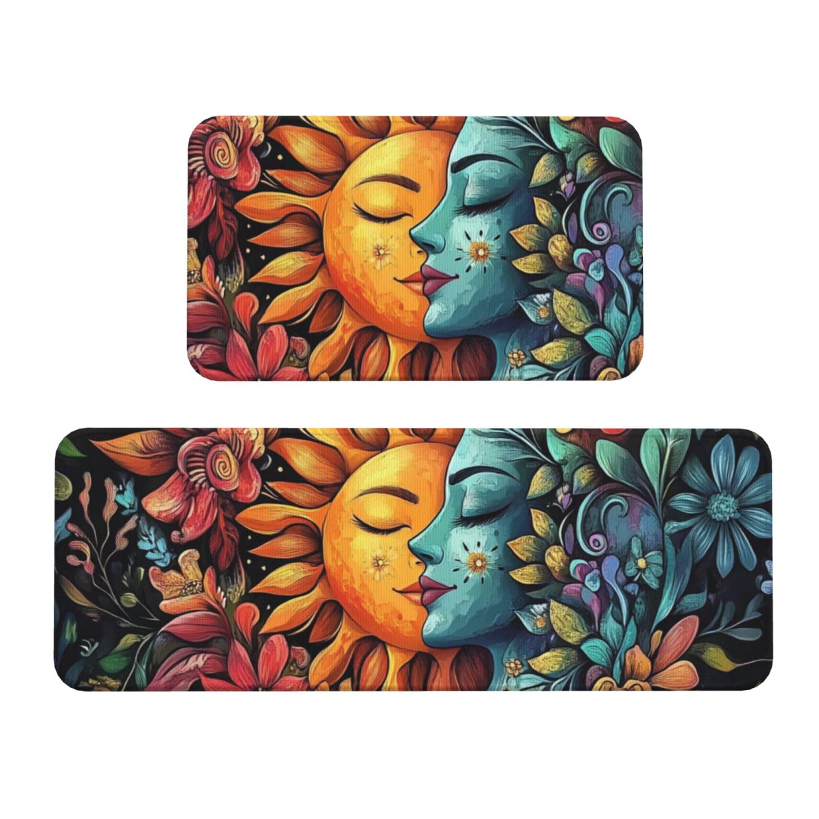 Tapetes de cocina lavables y antideslizantes con diseño de sol y luna para pisar con confort