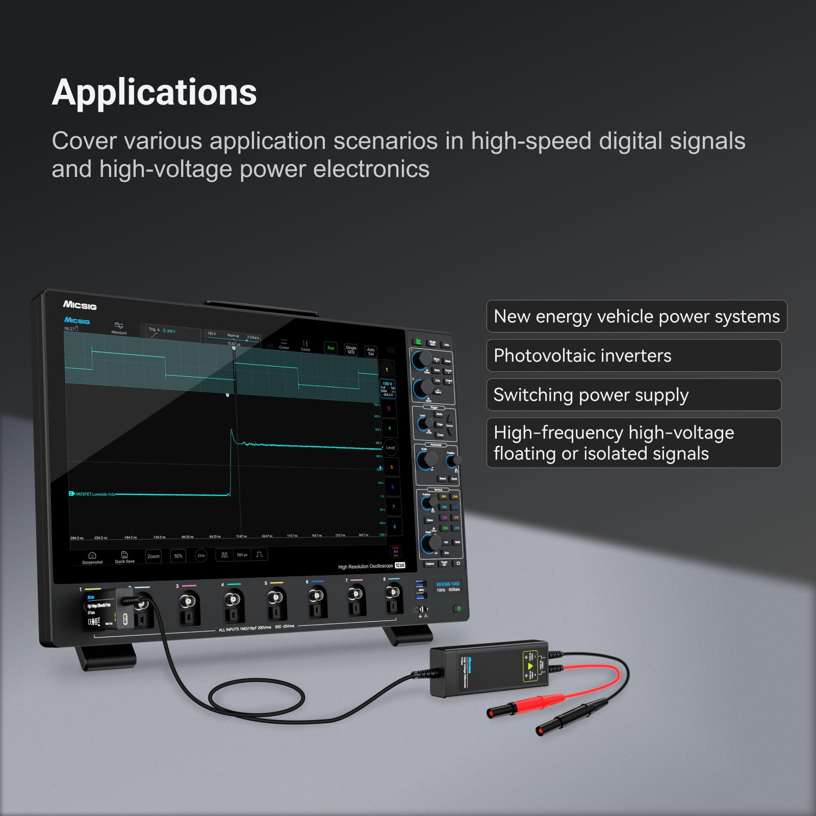 Micsig High Voltage Differential Probe DP Series oscilloscopes Probe 100Mhz/150Mhz/200Mhz oscilloscopes Probe DP1500/DP700/DP3000/DP7000/DP701/DP1501/DP3001/DP702/DP1502/DP3002(DP700 100Mhz)