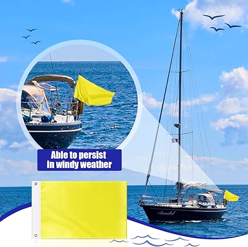 Miniatura 6 de Boyiee 2 banderas amarillas de cuarentena náutica en blanco, banderas de mensaje de cuarentena de color sólido, bandera de nailon para barco para