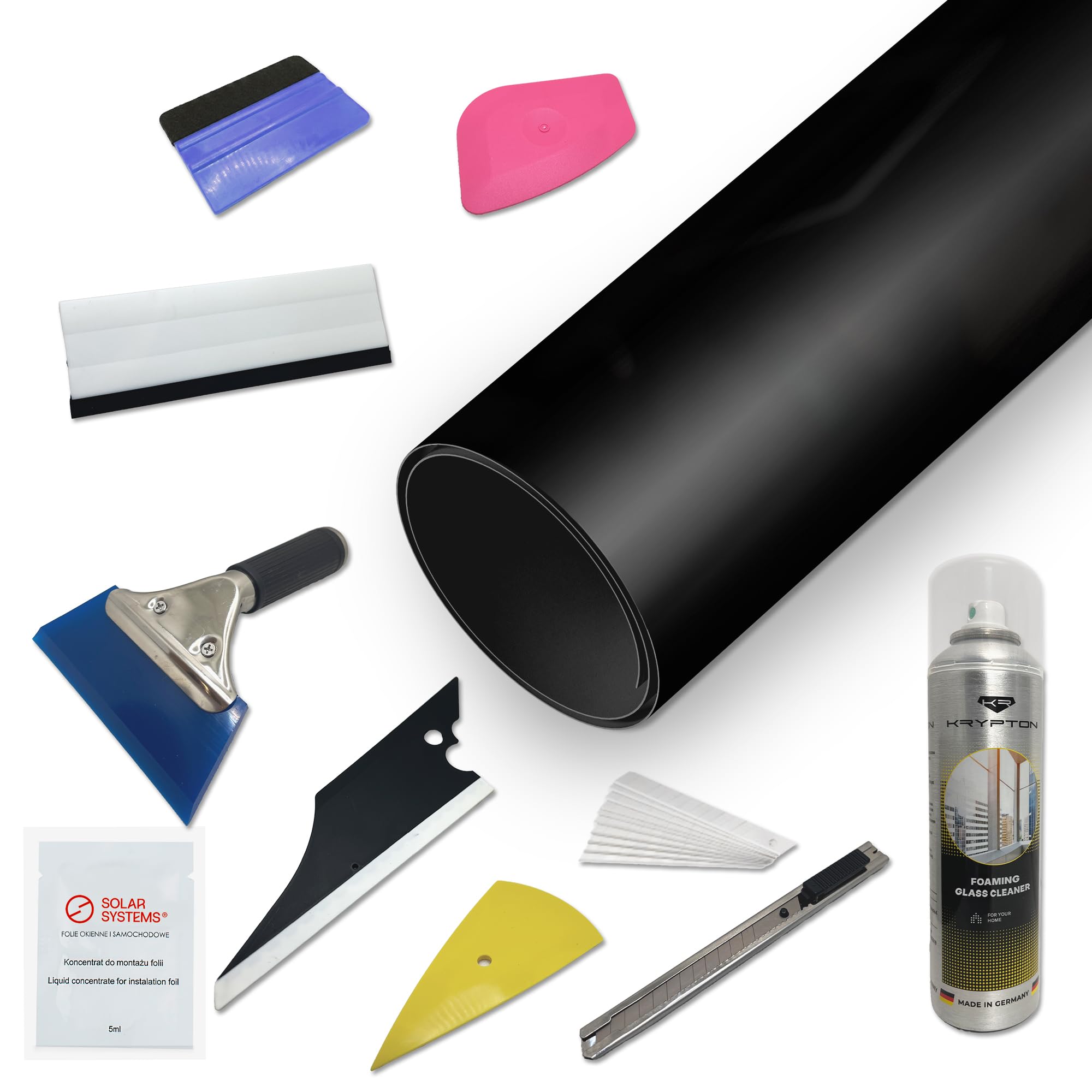 SOLAR SYSTEMS - Tönungsfolie Auto - Scheibentönungsfolie - mit 10-teiligem Montagekit - Scheiben Tönung Folie ABG Konform, mit Sonnenschutz & Anti-Scratch - Panthera Folie 295c 95% Schwarz 50x300cm