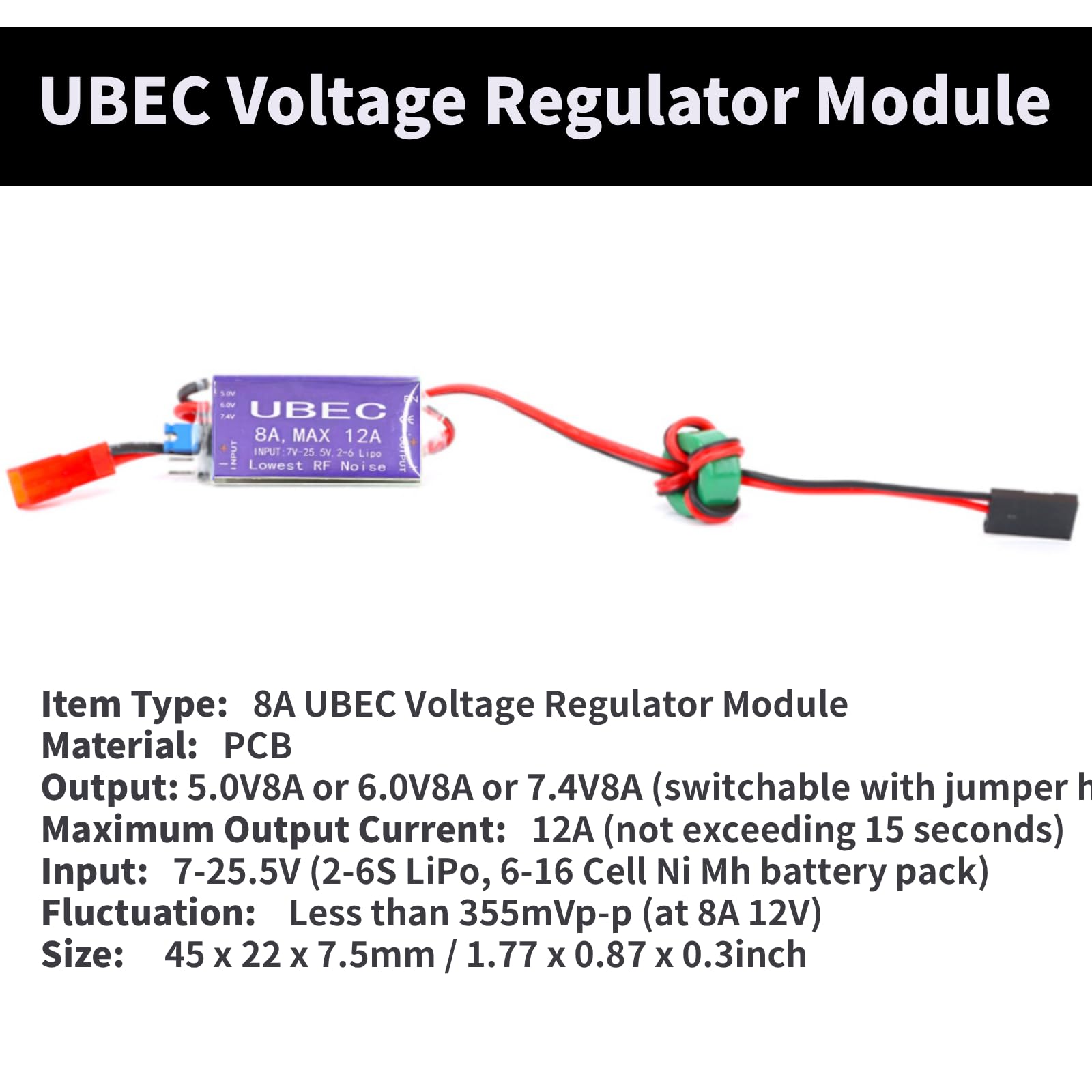 UBEC Alimentatore di Commutazione, 8A UBEC Switch Mode Regolatore di Tensione, 5V 6V 7,4V 8A Max 12A Uscita 7V-25,5V Ingresso UBEC Modulo Servo Interruttore di Alimentazione per RC Helicopter