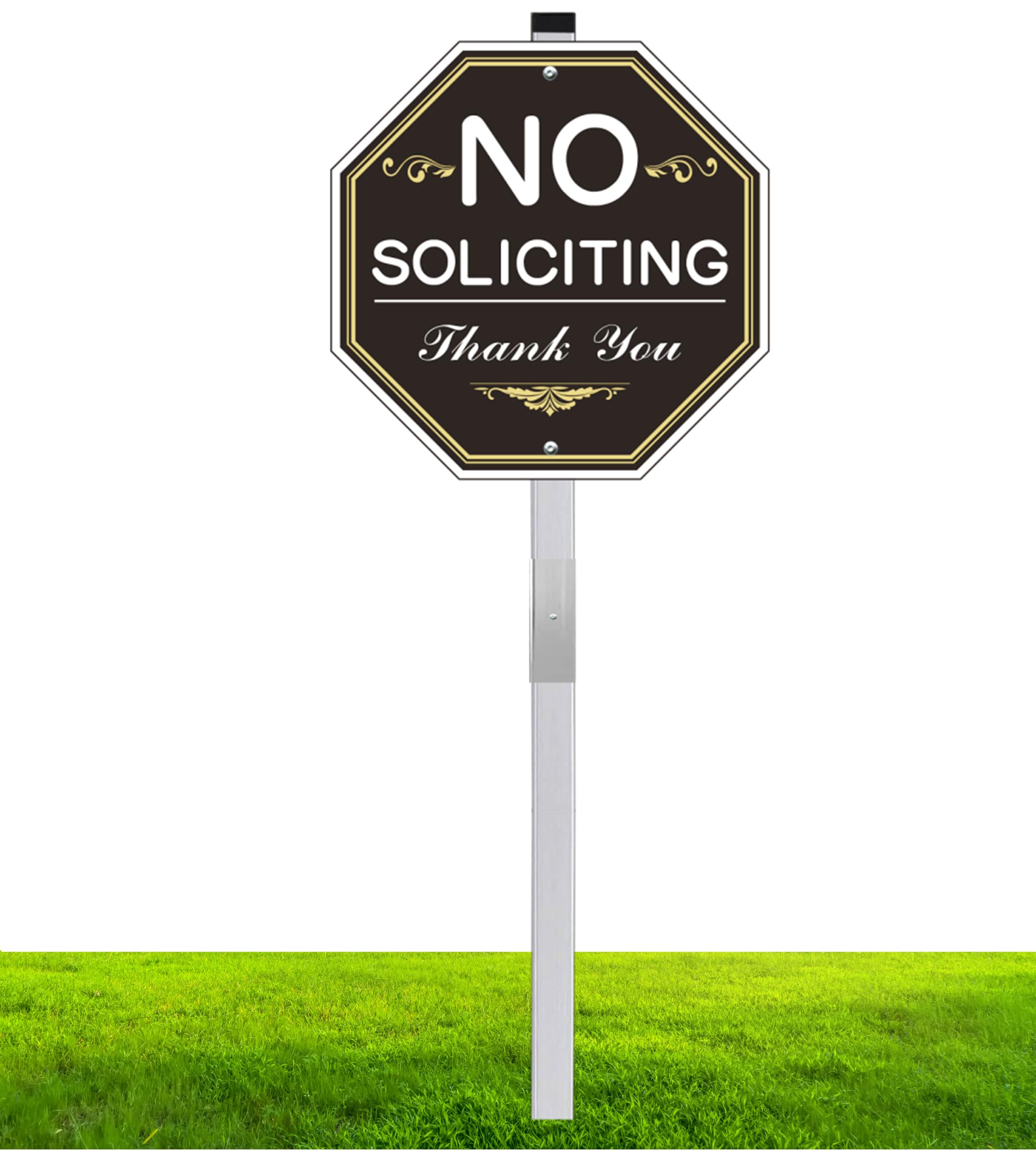 No Soliciting Sign for House, 10" x 10" Large No Soliciting Signs for Yard With 28" Long Stake, Rust Free and Weather Resistant Metal
