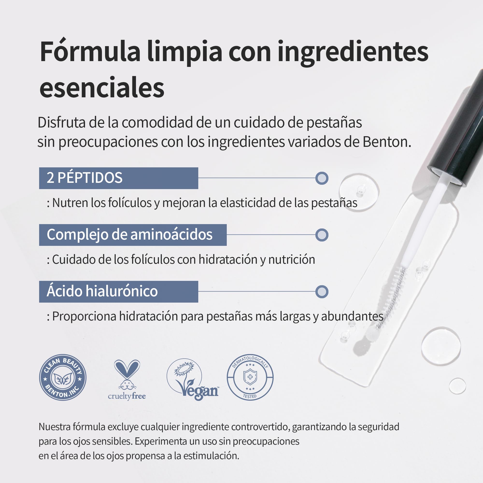 BENTON HONEST Eyelash Serum - Sérum coreano para el cuidado de las pestañas con ácido hialurónico y péptidos | Sérum para el crecimiento de pestañas y cejas (0.33 fl oz)