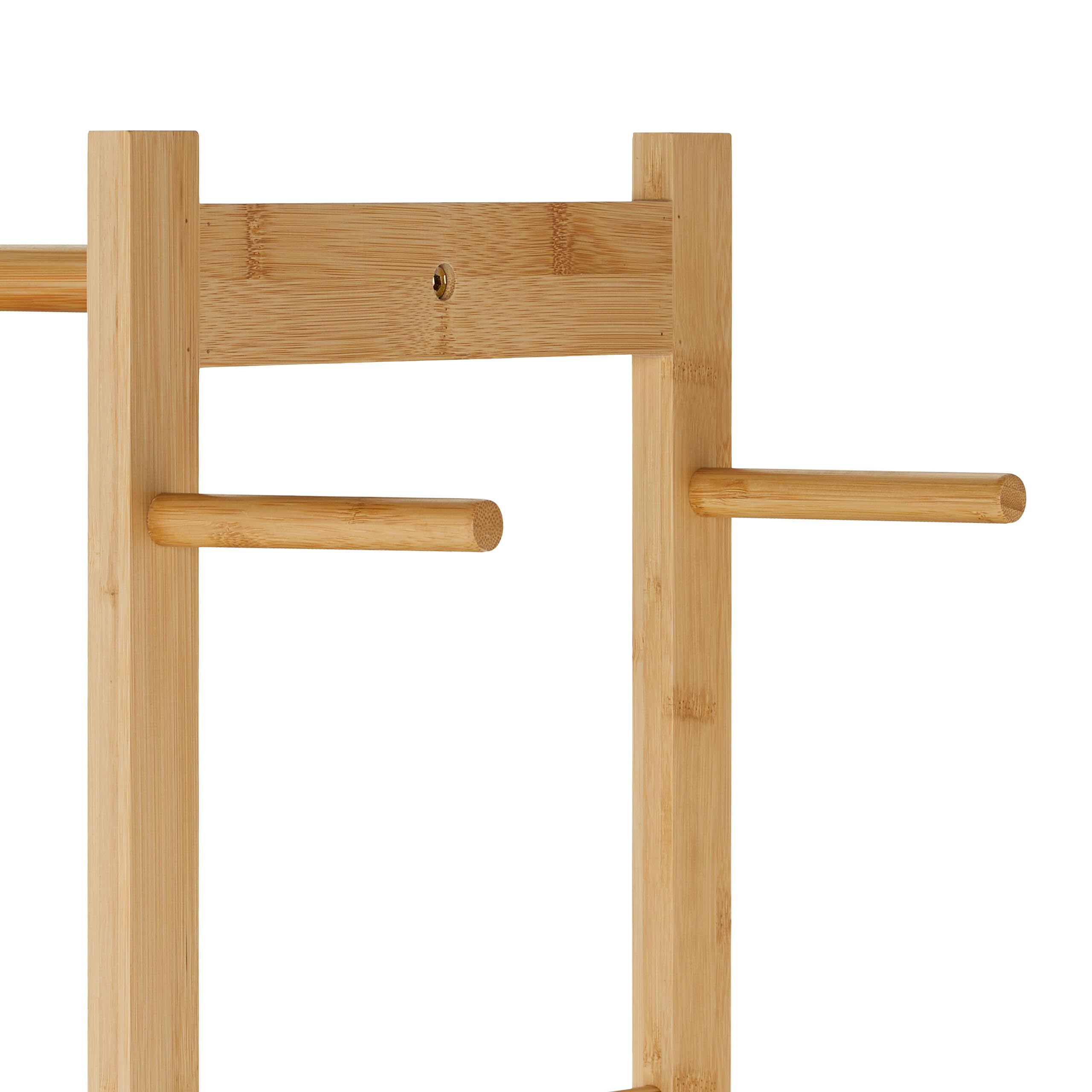 Relaxdays Appendiabiti in bambù 3 Ripiani 3 Ganci 177,5x81x38 cm Marrone Naturale