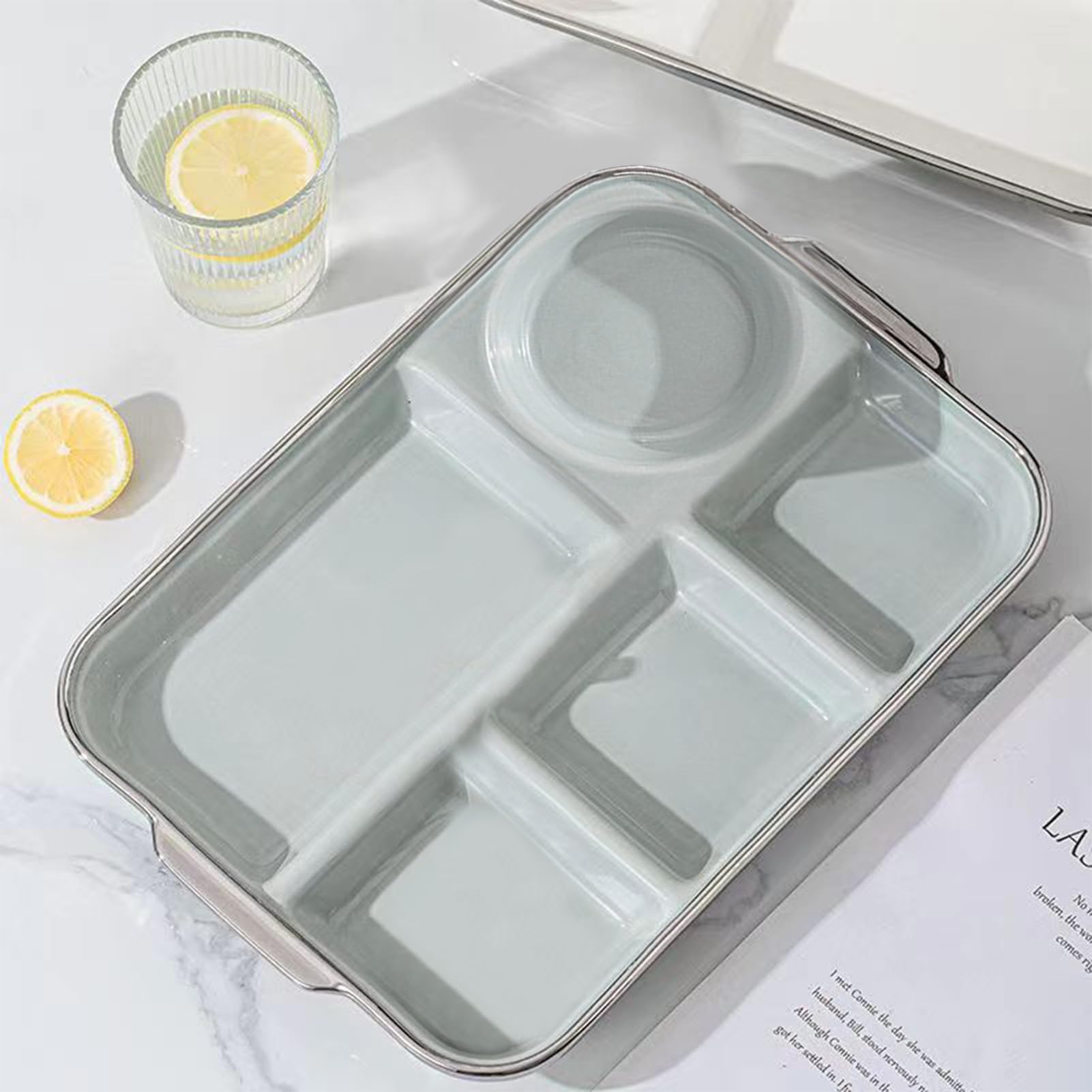 Plateaux de service Plateau à snacks, Assiette divisée en porcelaine for régime bariatrique for repas équilibré, grand plateau à compartiment profond, passe au micro-ondes et au lave-vaisselle, 1 pièc