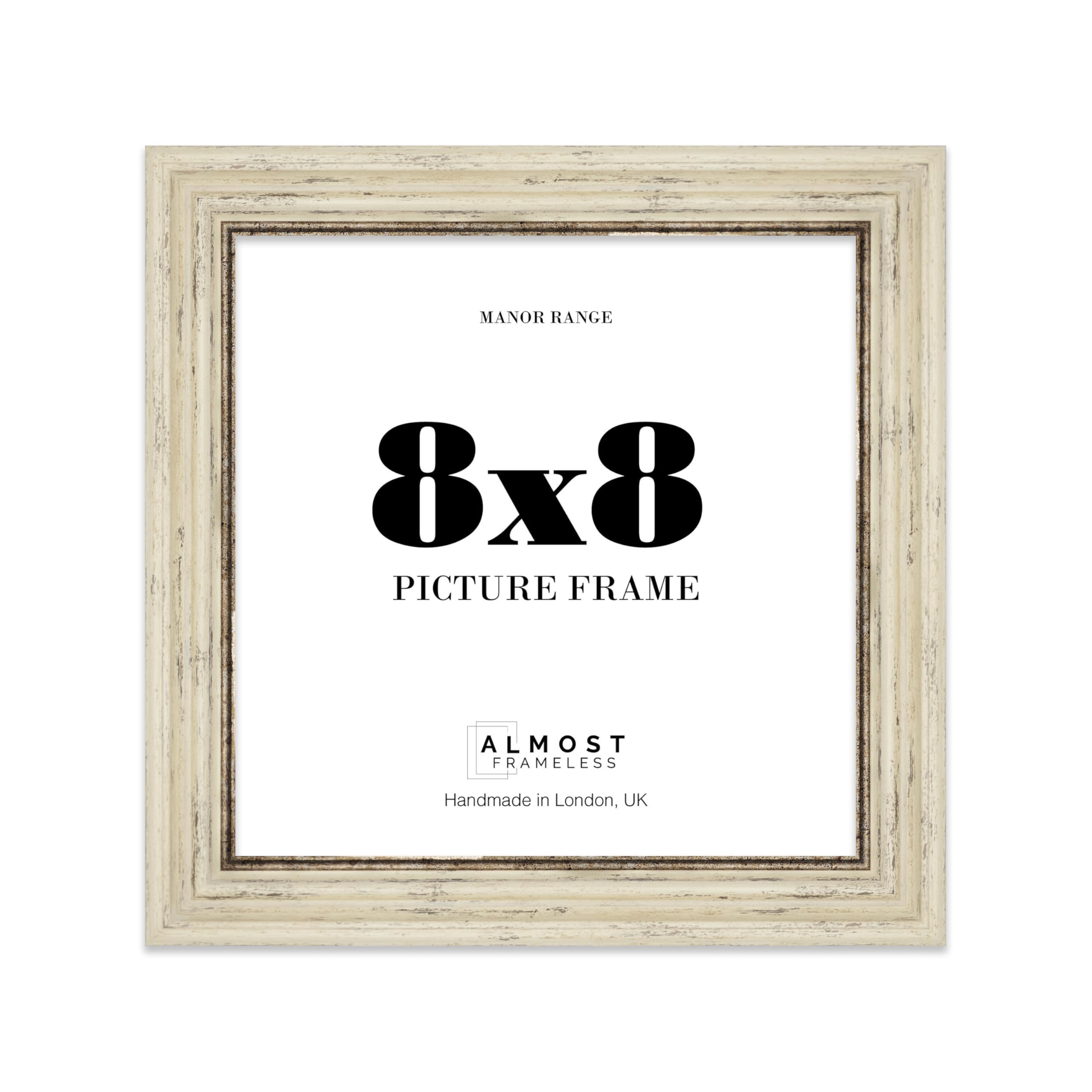 8x8 Picture Frame, Display 8x8 Pictures (20.3 x 20.3cm) - Distressed Cream Distinctive 42mm Edge Gallery Wall - 1 Pack