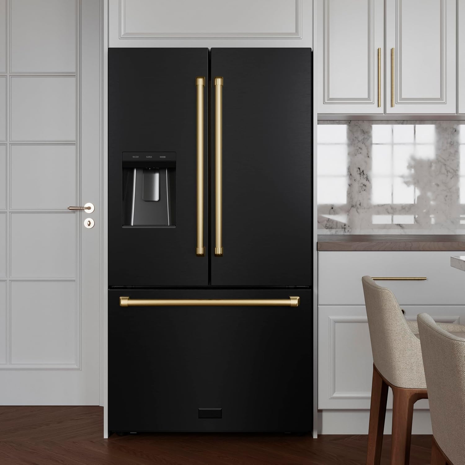 Z Line Kitchen and Bath ZLINE Autograph 36 in. Black Stainless Standard Refrigerator w/Gold Handles (RSMZ-W-36-BS-G)