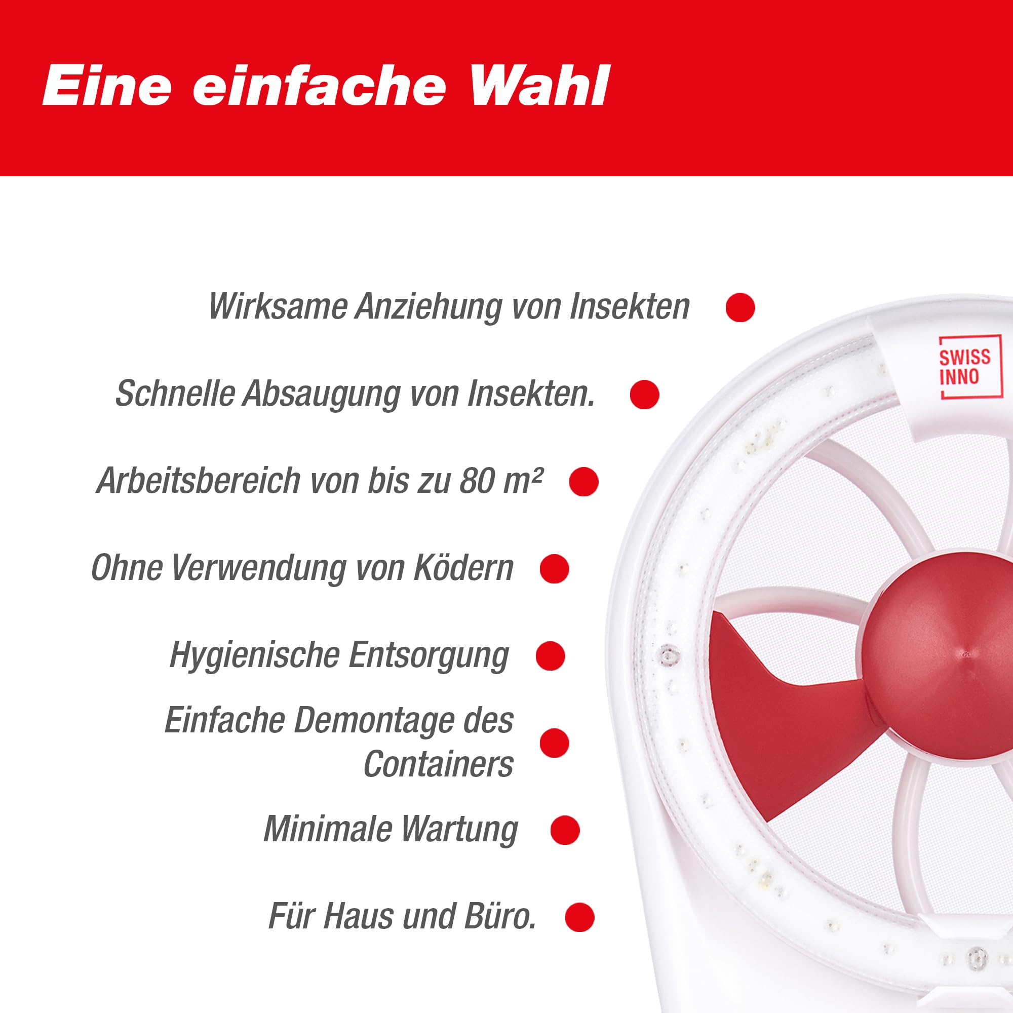 SWISSINNO Insektenvernichter - Insektenfänger 15 Watt LED - Snapy Insektenfänger - Spinnenfänger - Mückenlampe Fliegenfalle - Mückenfalle Mückenschutz - Gegen Mücken + Fliegen im Innen