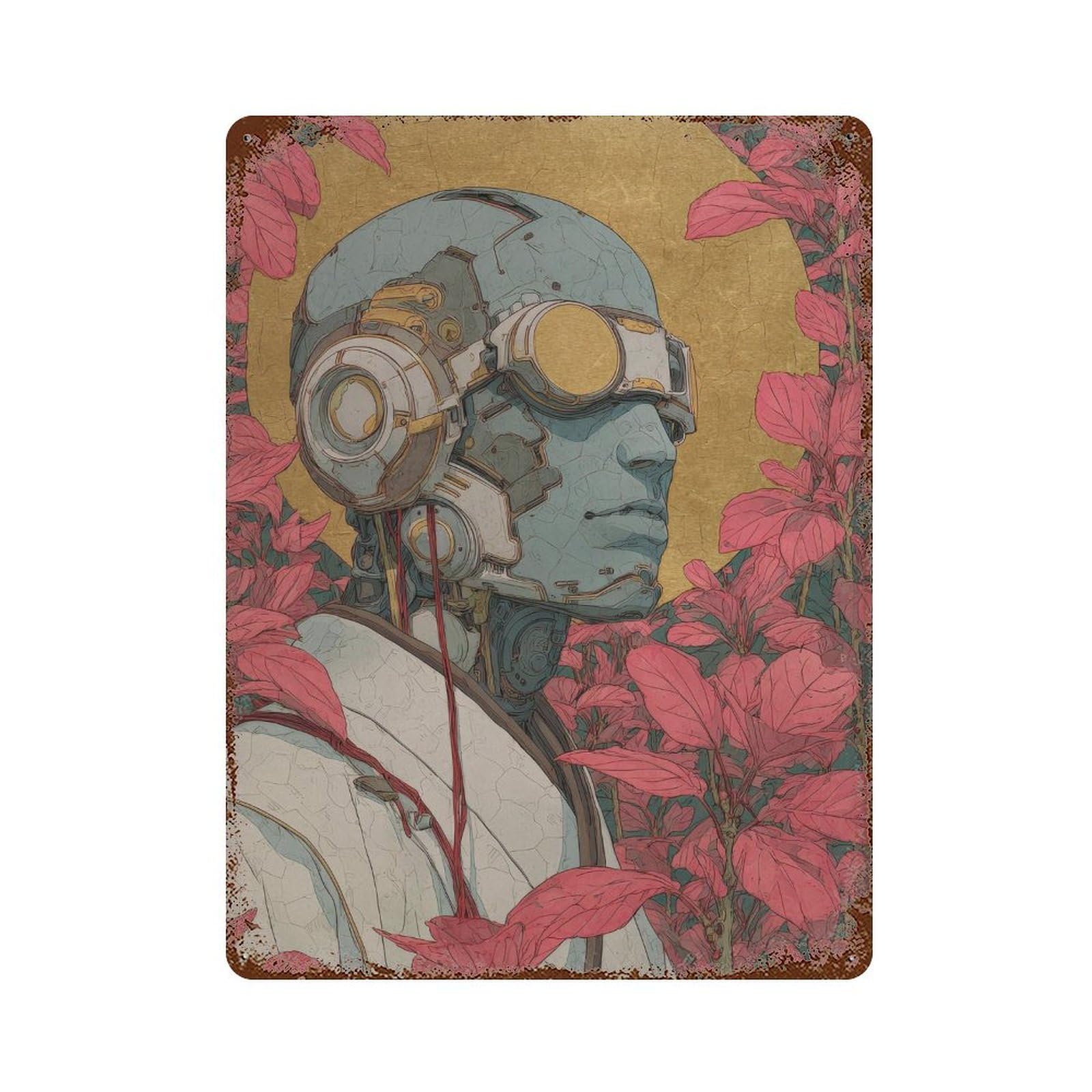 xiaoxiaoshen Cyborg Portrait. Retrofuturism Japanese Modern Wall Decor Art Metal Tin Poster Modern Home Decor Art Home Bar Shop Decorations Vintage Sign 40x30cm