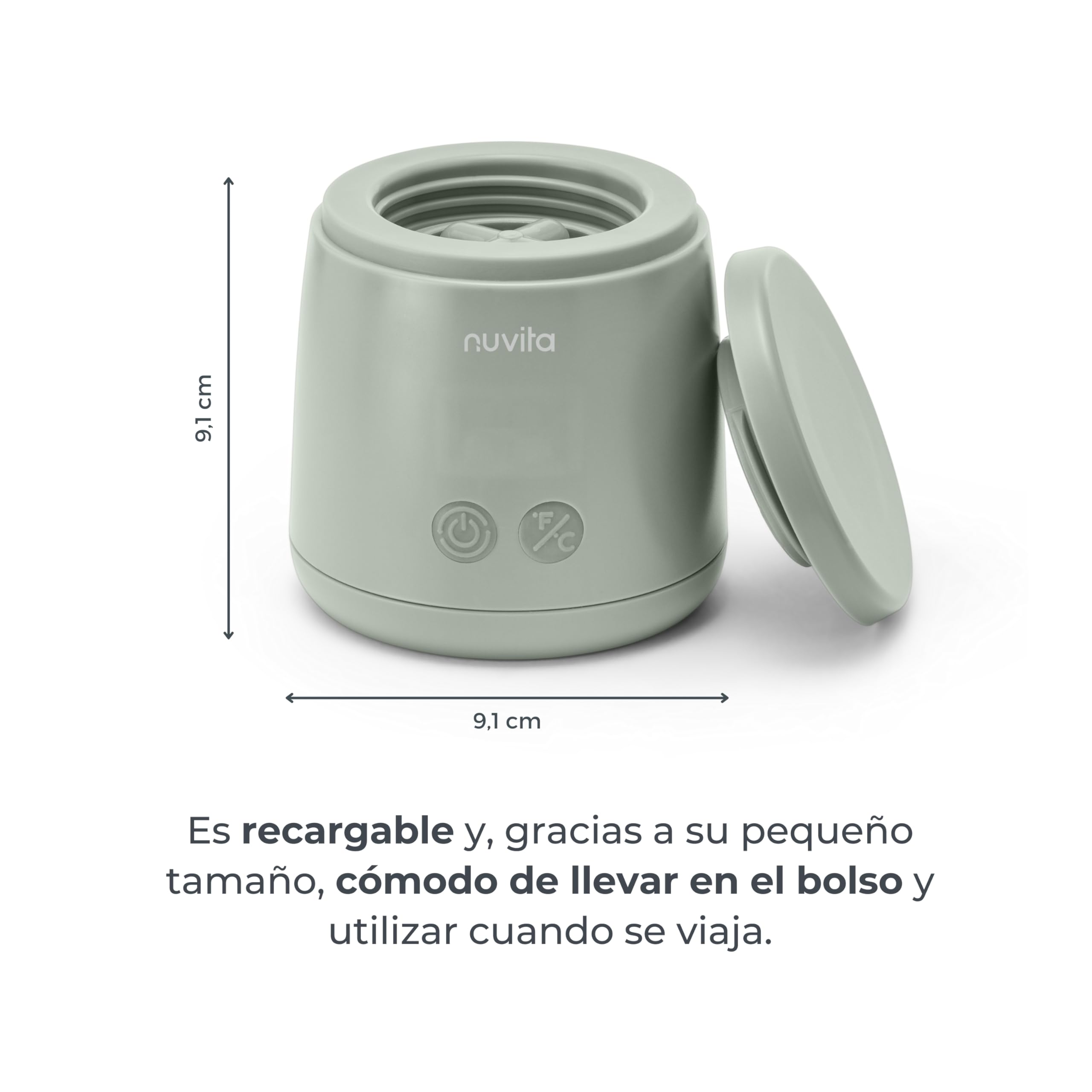 Nuvita 1163 Warm’n’Mix Calentador de Biberones Portátil con batería y Función de Calentamiento y Mezcla – Calentamiento Rápido en 3 Minutos, 4 Configuraciones de Temperatura, Compatibilidad Universal
