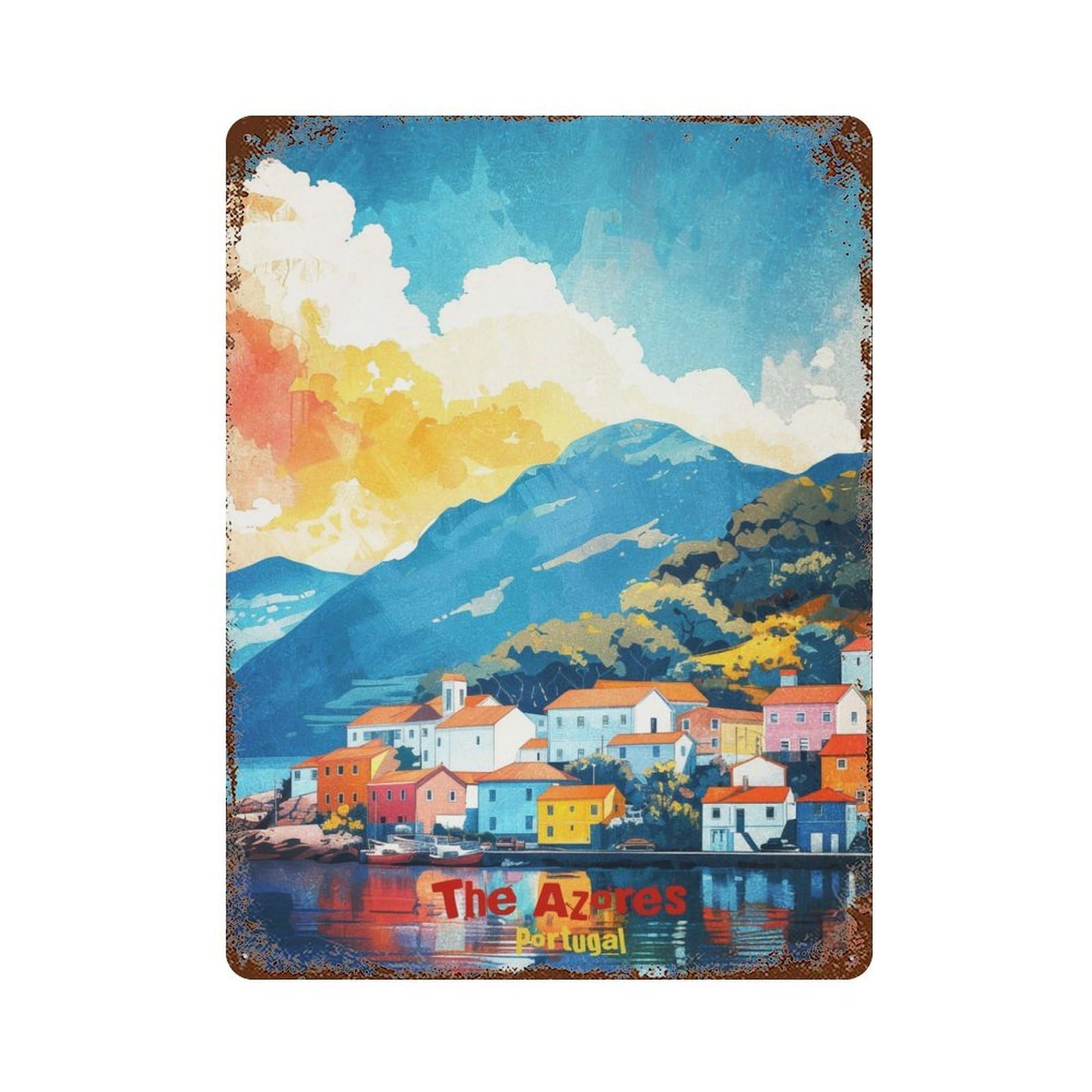 The Azores Art Vintage Rust Metal Sign 15.7"x11.8", Farmhouse Wall Decor for Garage, Pub Or Kitchen