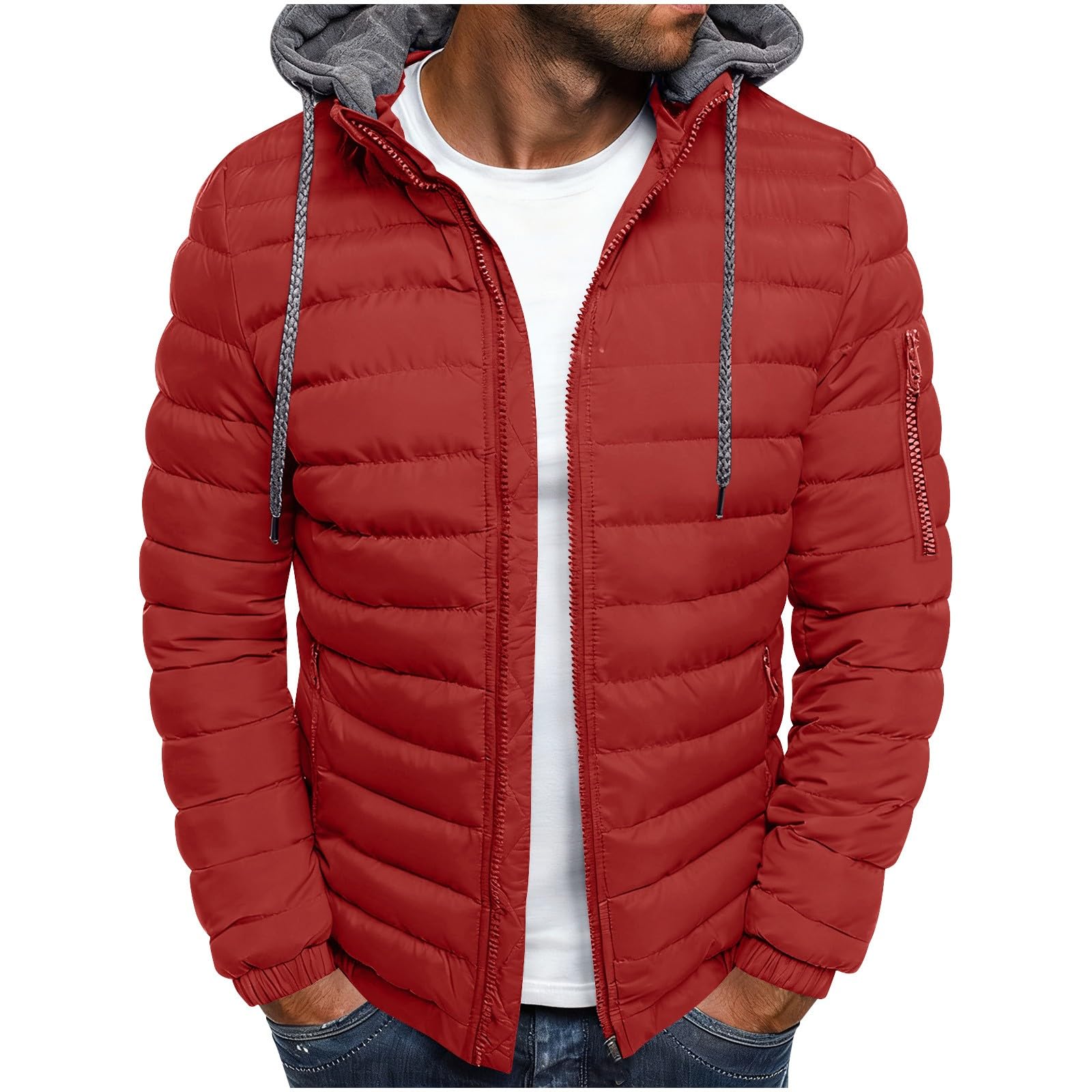 Daunenjacke Herren mit Kapuze Steppjacke Puffer Jacke Warme Outdoor Jacke Winterjacke Warm Pufferjacke mit Reissverschluss Winter Jacken Regular Fit Kapuzenjacke Freizeitjacke Einfarbig Herrenjacke