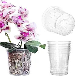 TRUEDAYS Pote de orquídea – Pacote com 4 vasos de orquídeas transparentes de 15 cm com orifícios de drenagem para replantação – Ideal para crescimento saudável da raiz – Vaso de plástico resistente