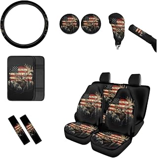 BIGCARJOB American Flag Seat Covers Full Set for Car Universal Auto Front Rear Seat Protector 12 Pcs Elk Steering Wheel Co... Price In India