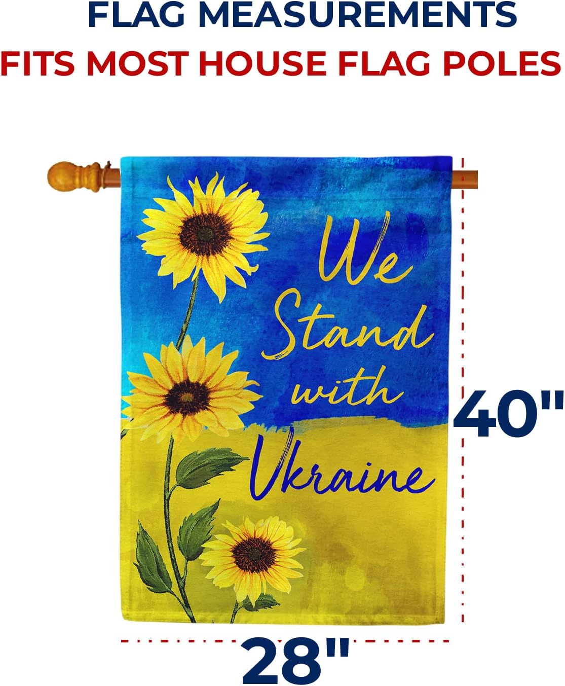 America Forever We Stand with Ukraine House Flag 28x40 inch Sunflowers Double Sided Outdoor Yard Decorative Russia Conflict Stop the War Support Blue Yellow National Flag