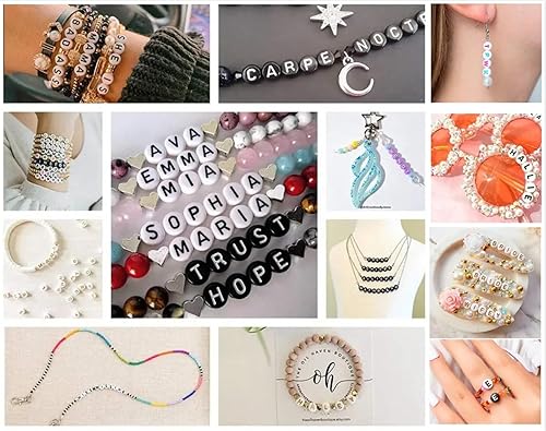 Miniatura 7 de Bxwoum 100 cuentas redondas negras del alfabeto acrílico de 0.157 x 0.276 pulgadas (0.157 x 0.276 in), cuentas vocales para hacer joyas, pulseras,