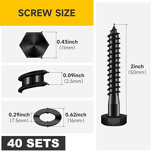 Miniatura 61 de (8 juegos) Pernos de retraso de cabeza hexagonal de 3/8 x 4 pulgadas, tornillos de retraso resistentes con arandelas, pernos de acero inoxidable 304