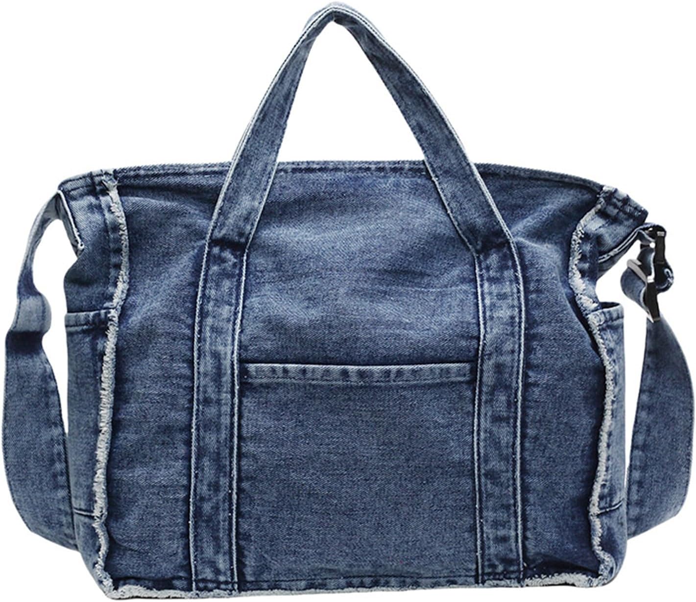 Extolove Denim Tote Bags for Women Jean Purse Casual Denim Handbag Large Capacity Crossbody Shoulder Bag