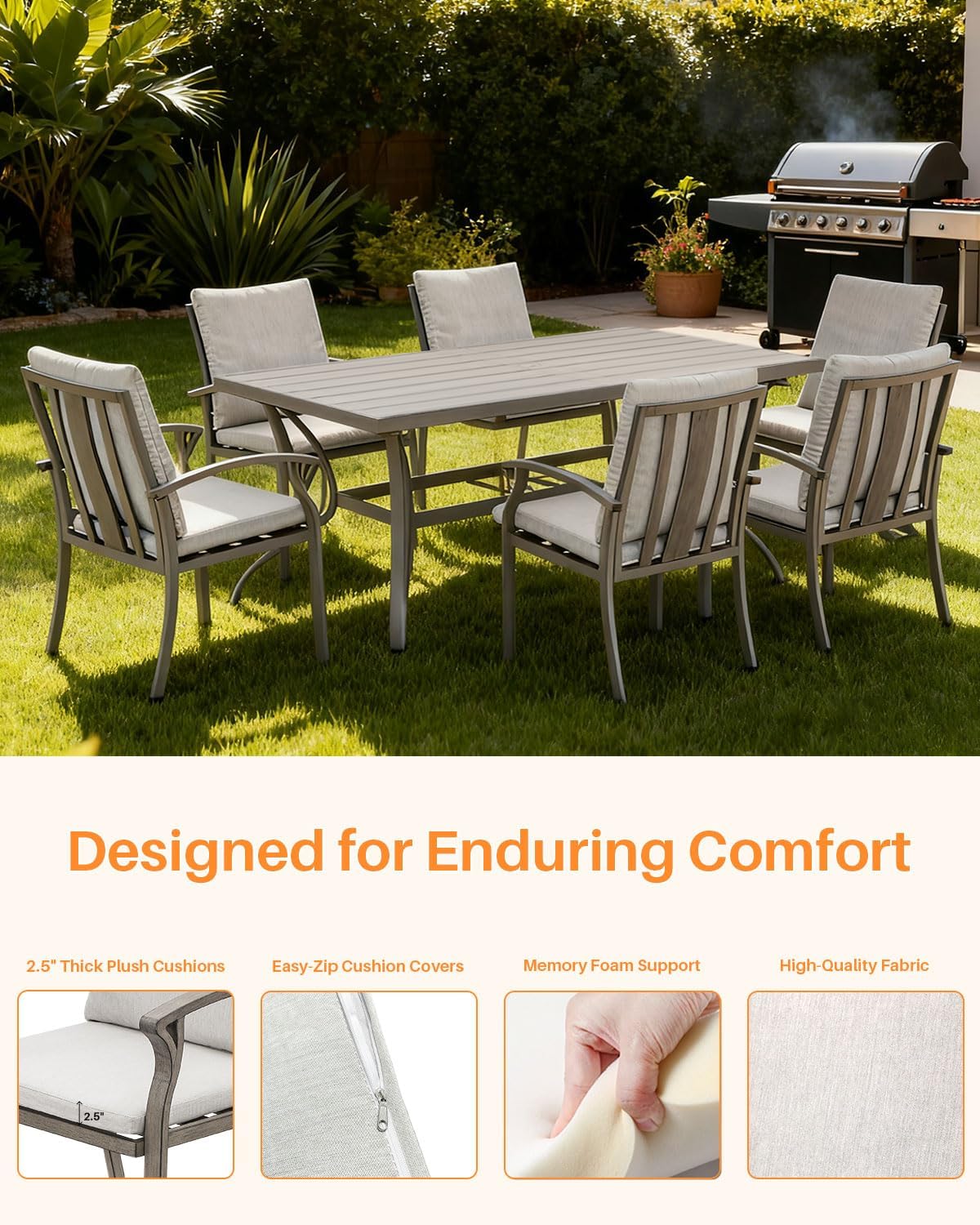 Patio Dining Chairs Set of 4, Aluminum Outdoor Dining Chairs with Thick Cushion, Patio Outdoor Chair Set for Table, Patio Chair Furniture Set for Deck, Backyard, Garden, Pool, Limed Oak
