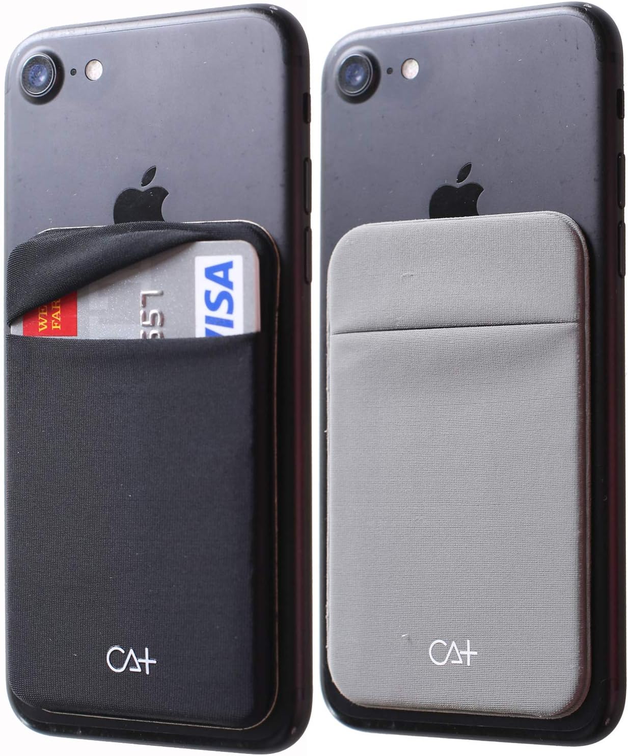 CA+ Phone Wallet Card Holder for Phone Case Sleeves Stick On Wallet for Cell Phone Card Holder Durable Adhesive Sticker ID Credit Card Holder for Back of Phone (Black + Darkgrey)