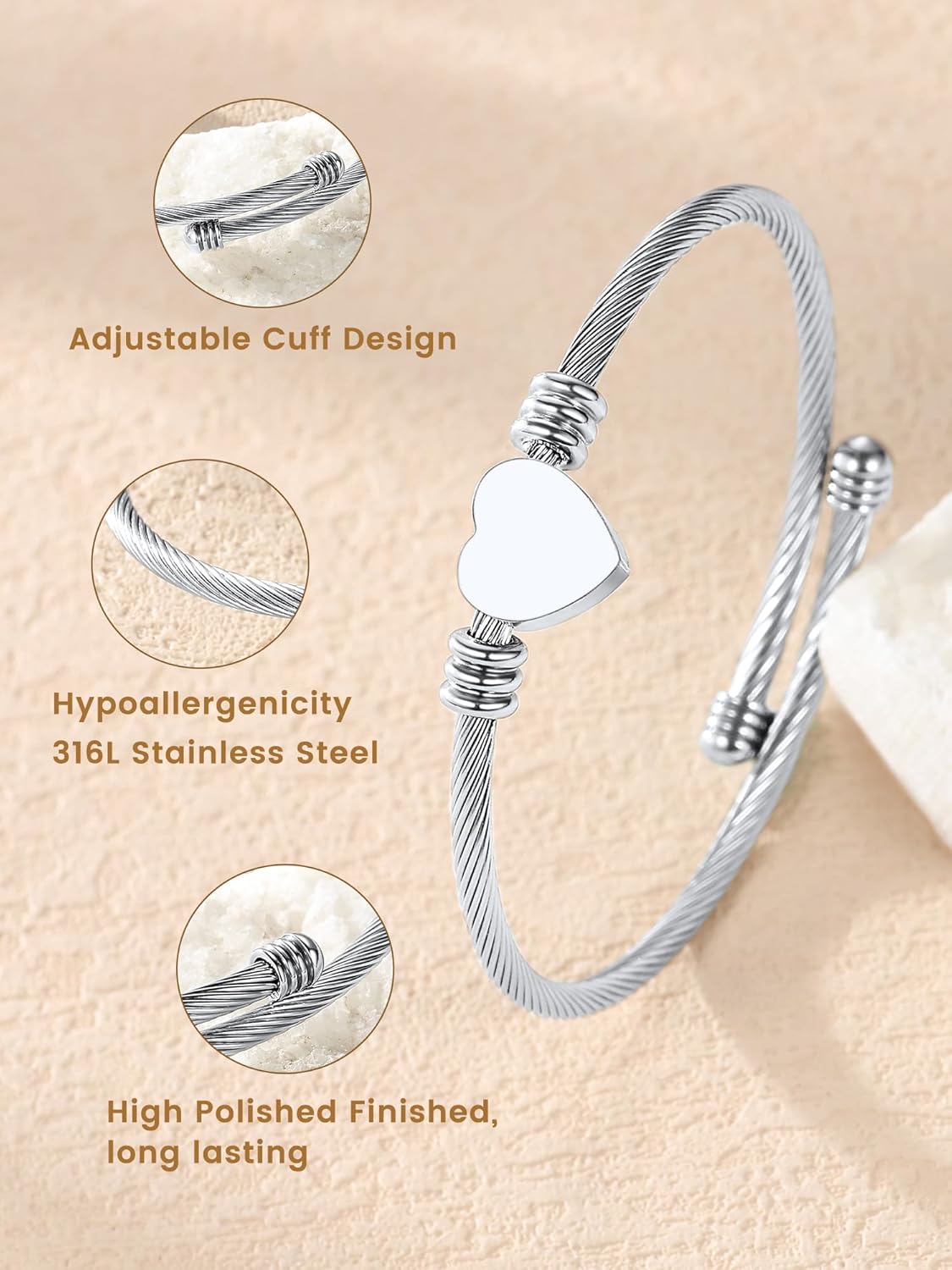 GoldChic JEWELRY Personalized Heart Bracelet That Holds Pictures for Women, Stainless Steel Custom Adjustable Link Locket Bracelets in Gold/Black Customized Gifts for Mother Wife Loved One - Image 5