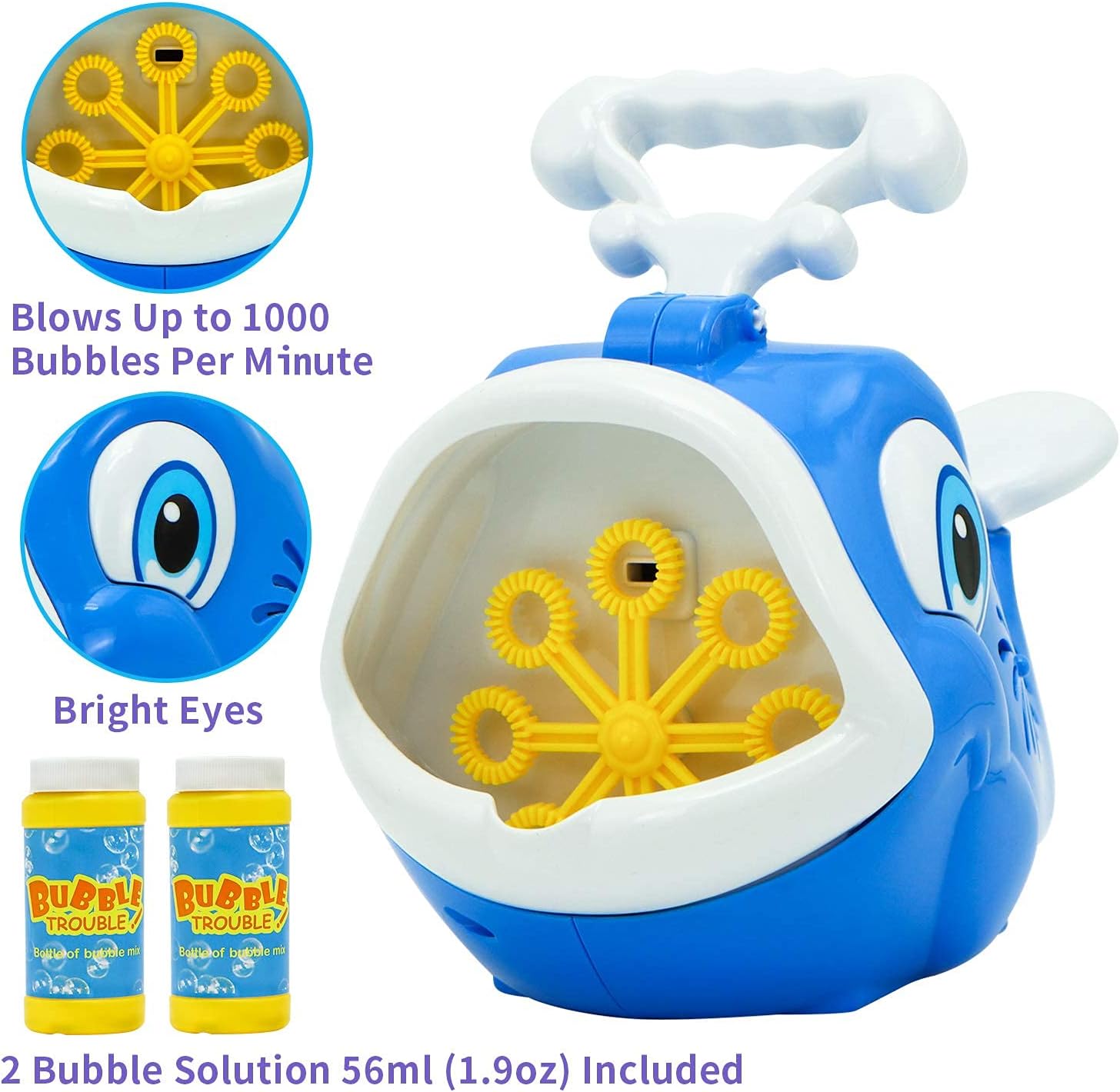 JOYIN Bubble Machines, Whale Bubble Maker with 2 Bubble Solutions, Automatic Bubble Blower, 2000+ Bubbles Per Minute for Kids, Summer Toy Party Favor, Outdoor & Indoor, Easy to Use for Party