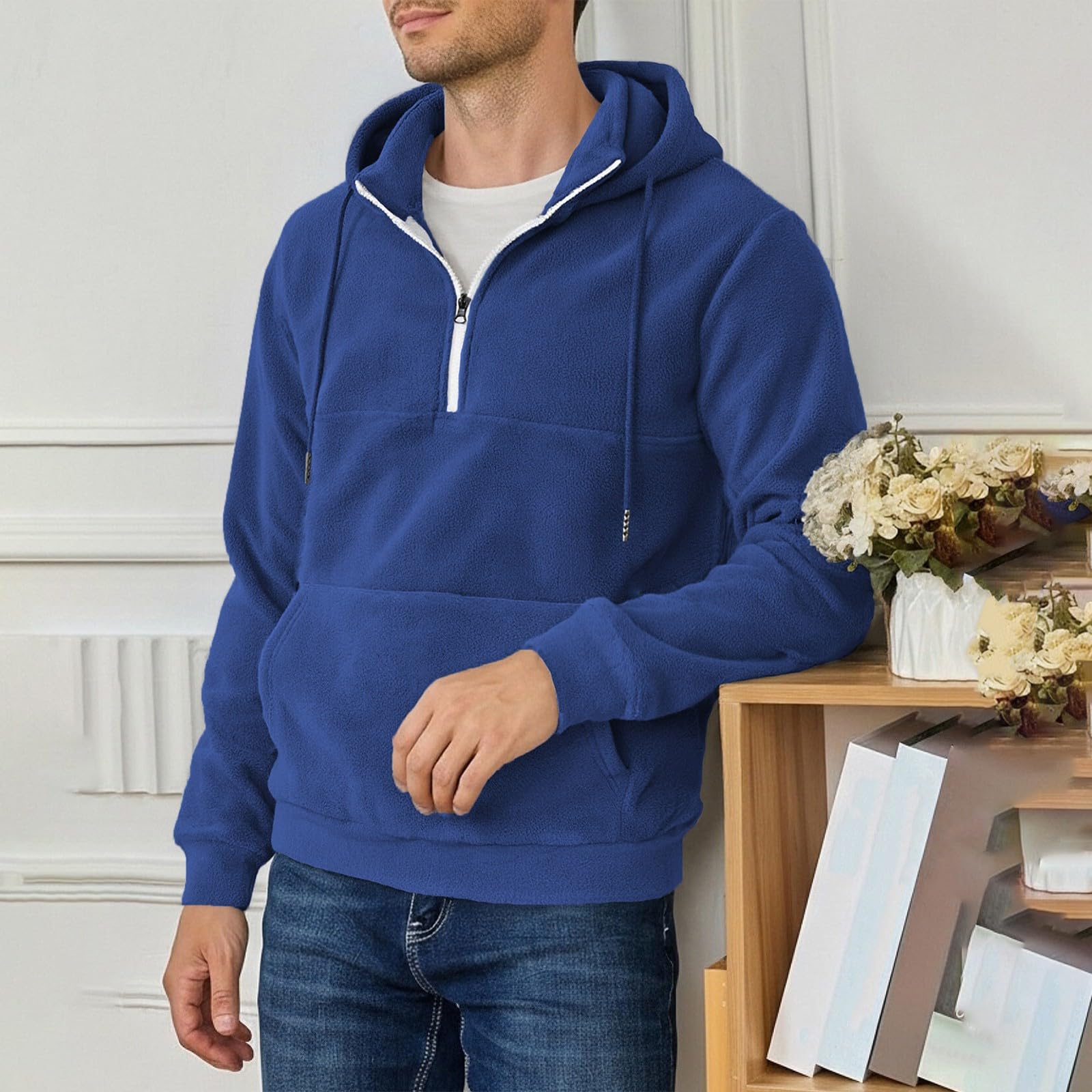 Ropa Anti UV Hombre Sudadera con Capucha Y Cremallera De Un para Hombre, Forro, Manga Larga, Estilo Oversize, Cálida, Bolsillo. Sudaderas Azul (Blue, M) Parka Camiseta Ciclismo Gym