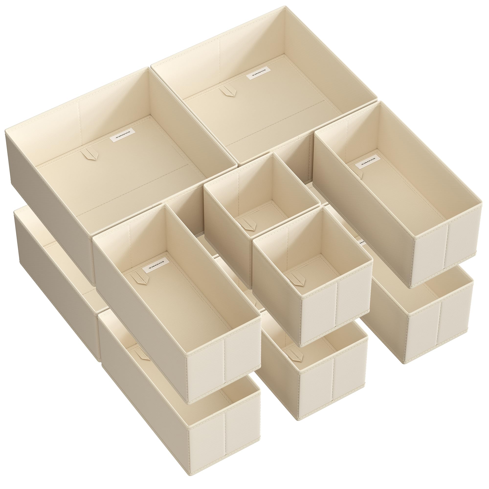 SONGMICS Organizadores Cajones, Separadores de Cajones, Juego de 12, Cajas Almacenaje de Tela Plegables para Calcetines, Ropa Interior, Sostenes, Corbatas, Bufandas, Beige Arena RDZ006Y02
