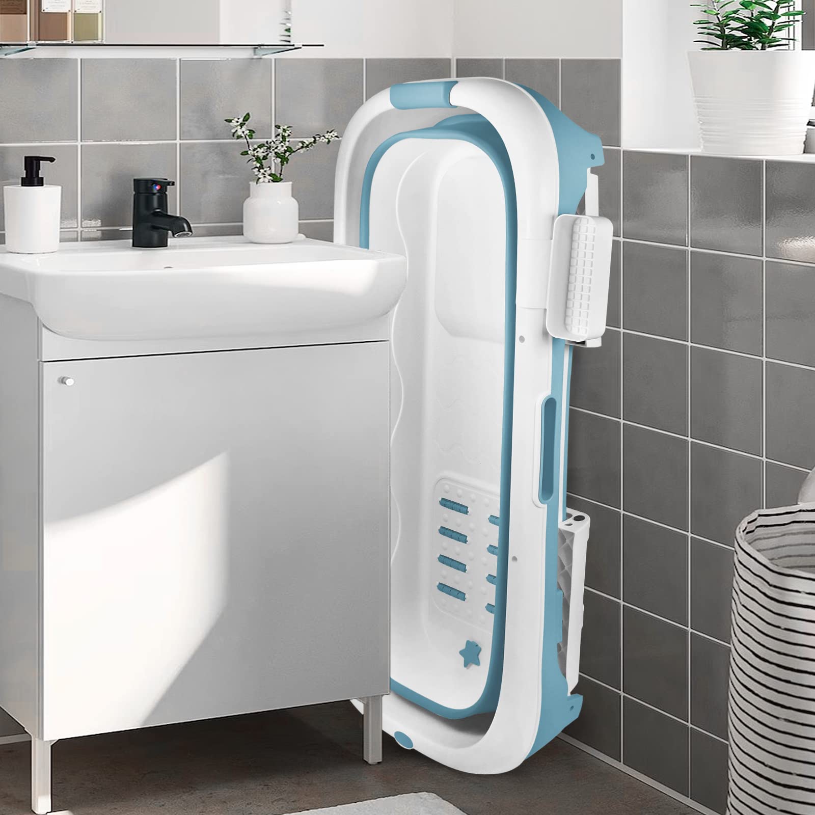 YUENFONG - Vasca da bagno pieghevole per adulti con copertura rimovibile, in materiale PP e plastica, dimensioni: 128 x 62 x 52 cm
