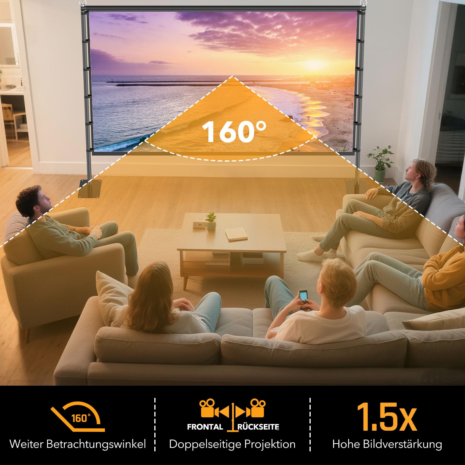 Beamer Leinwand Outdoor mit Ständer: LEORFI 120 Zoll Projektionswand Ständer Portable faltbar Front/Rückprojektion Bodenleinwand mit Tragetasche - Upgraded Sturdy Base für Heimkino, Filme Nächte