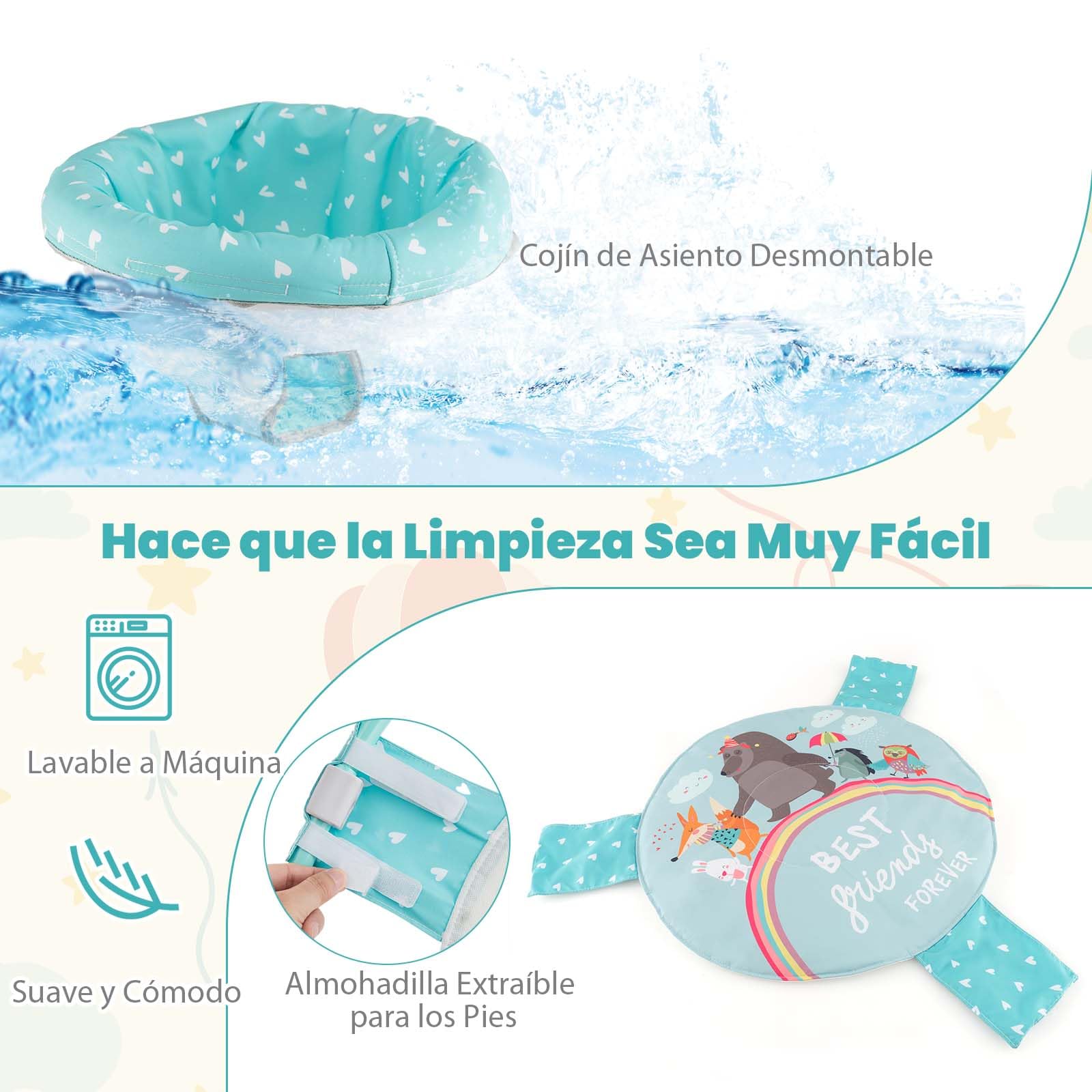 GOPLUS Centro de Actividades para Bebé, Saltador Bebe Zoo con Asiento Giratorio 360°, Altura Ajustable y 9 Juguetes Interactivos, Andador con Luces y Música, para Bebés 6 Meses+ (Azul)