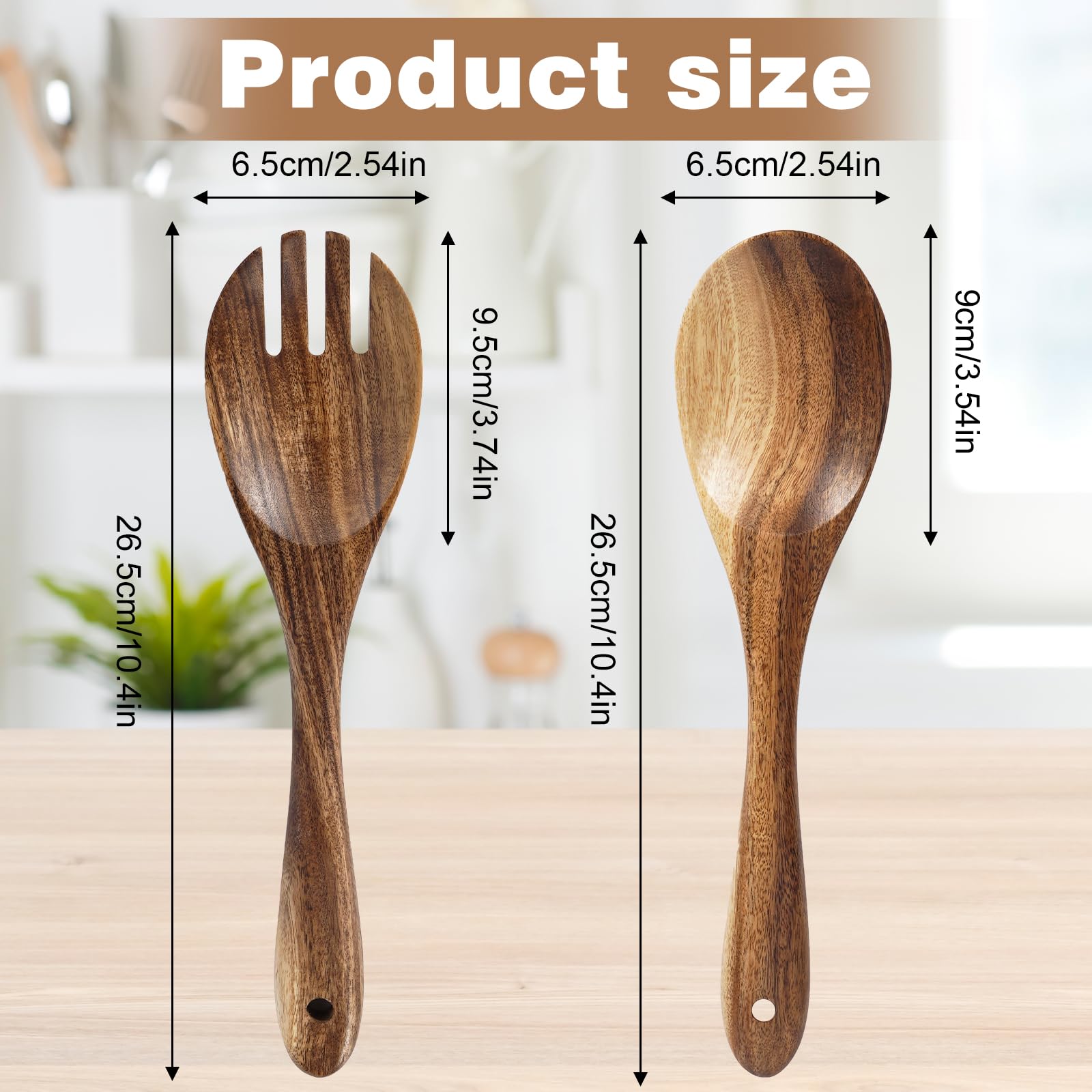 Elegant Salad Servers Set - Wooden Serving Utensils -4