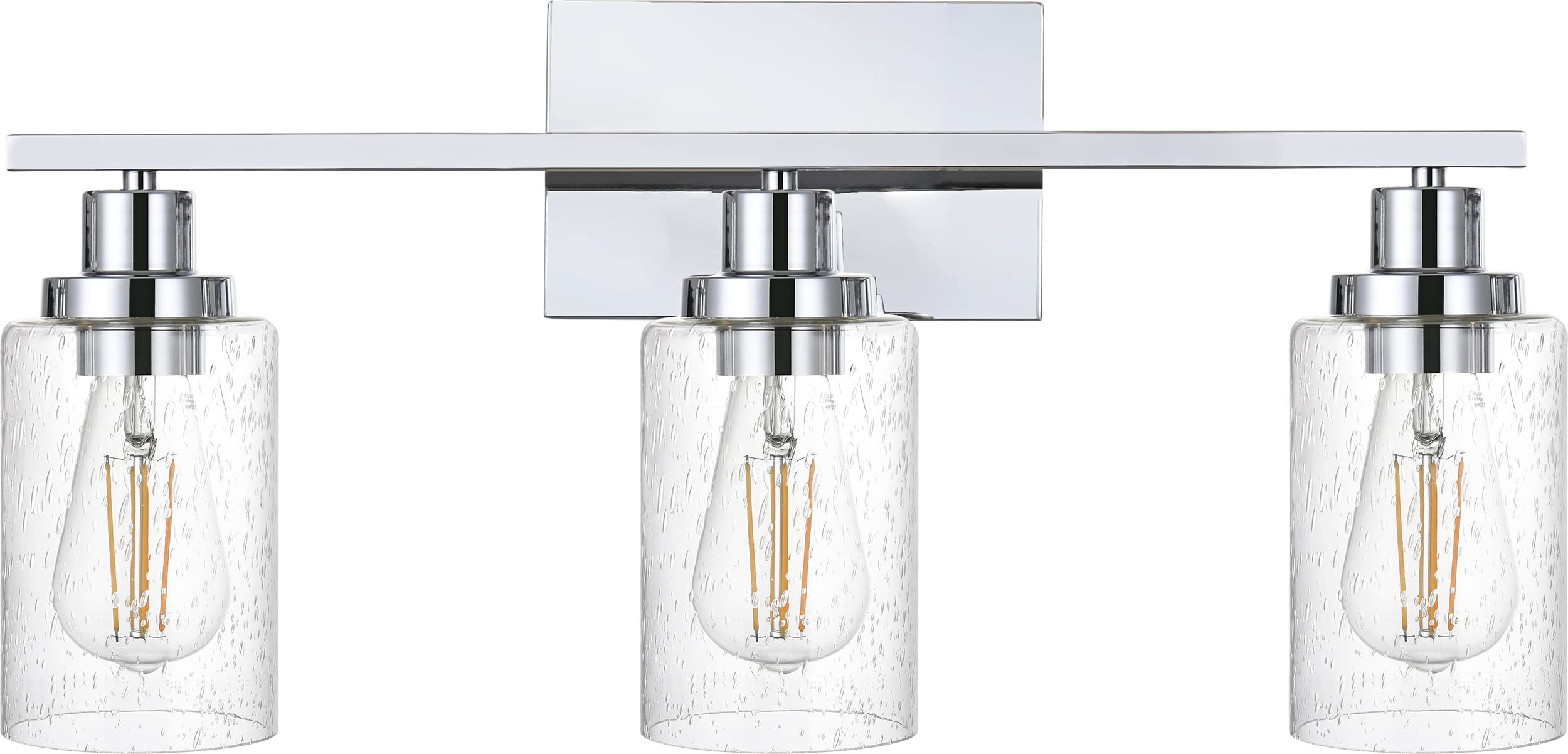 MELUCEE Bathroom Lights Over Mirror, 3-Lights Vanity Lights Bathroom Light Fixtures Chrome with Bubbled Glass Shades, Indoor Wall Sconce Lighting for Hallway Kitchen Foyer