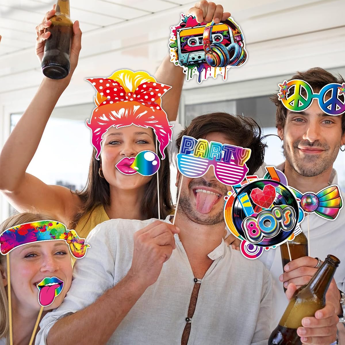 80s Photo Booth Props, Tumwisk 30PCS 80s Party Decorations, Back to 1980s Birthday Photo Booth Props,Funny Selfie Props for Hippie Rock and Hip Hop Retro Theme Party Supplies Favors - Image 7