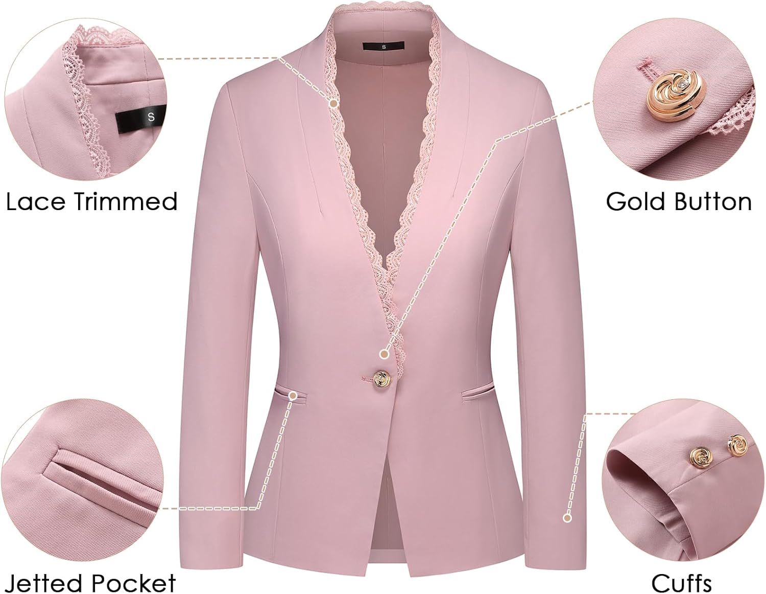 Lamgool Pant Suits for Women 2 Pieces Dressy Lace Trimmed Jacket No Lapel Business Casual Set