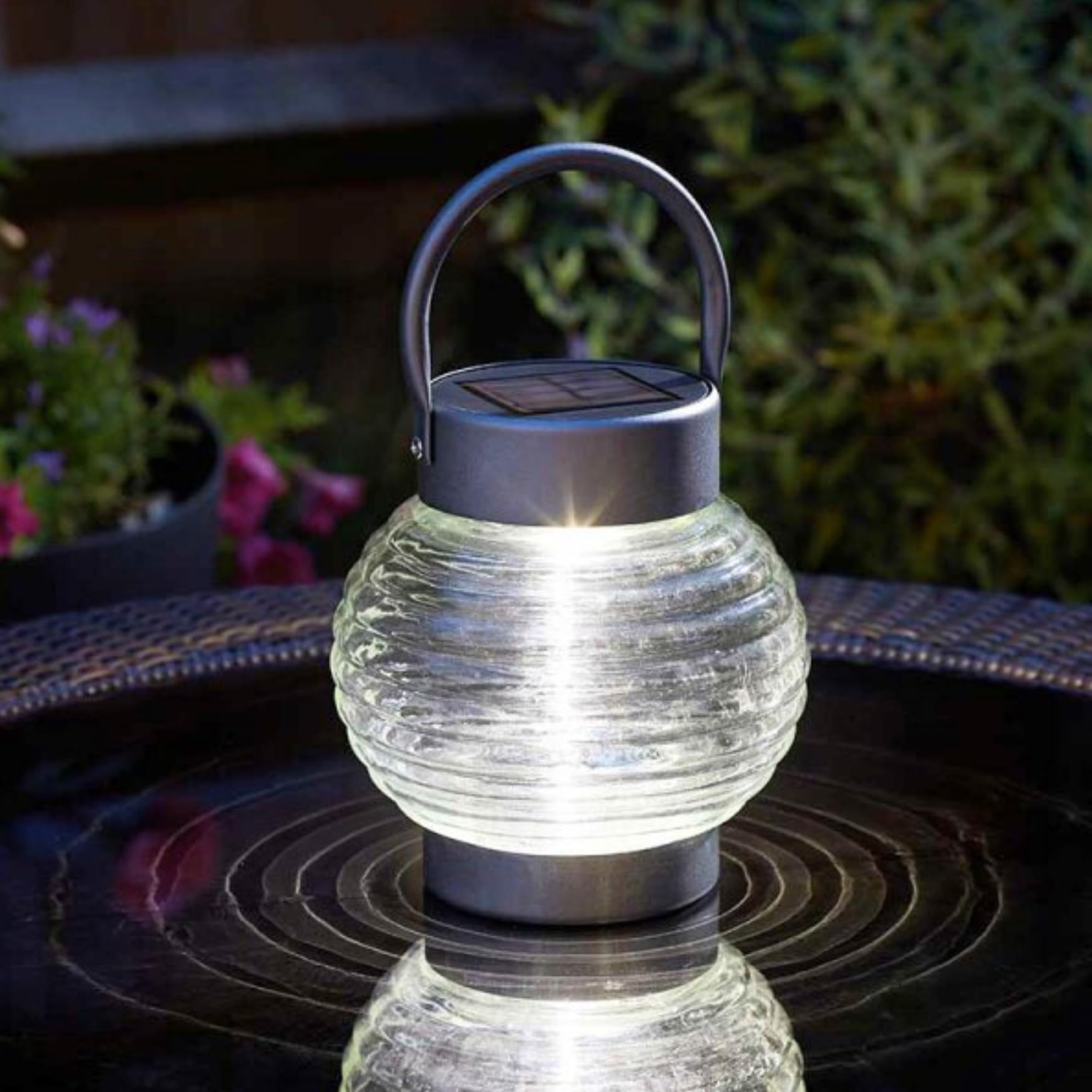 Garden Mile Large Solar Garden Light Glass Jar - 13 cm Hanging Lantern Bright White LED Waterproof Outdoor Lights with Auto Sensor - Glass Ball Ornaments for Patio Decor