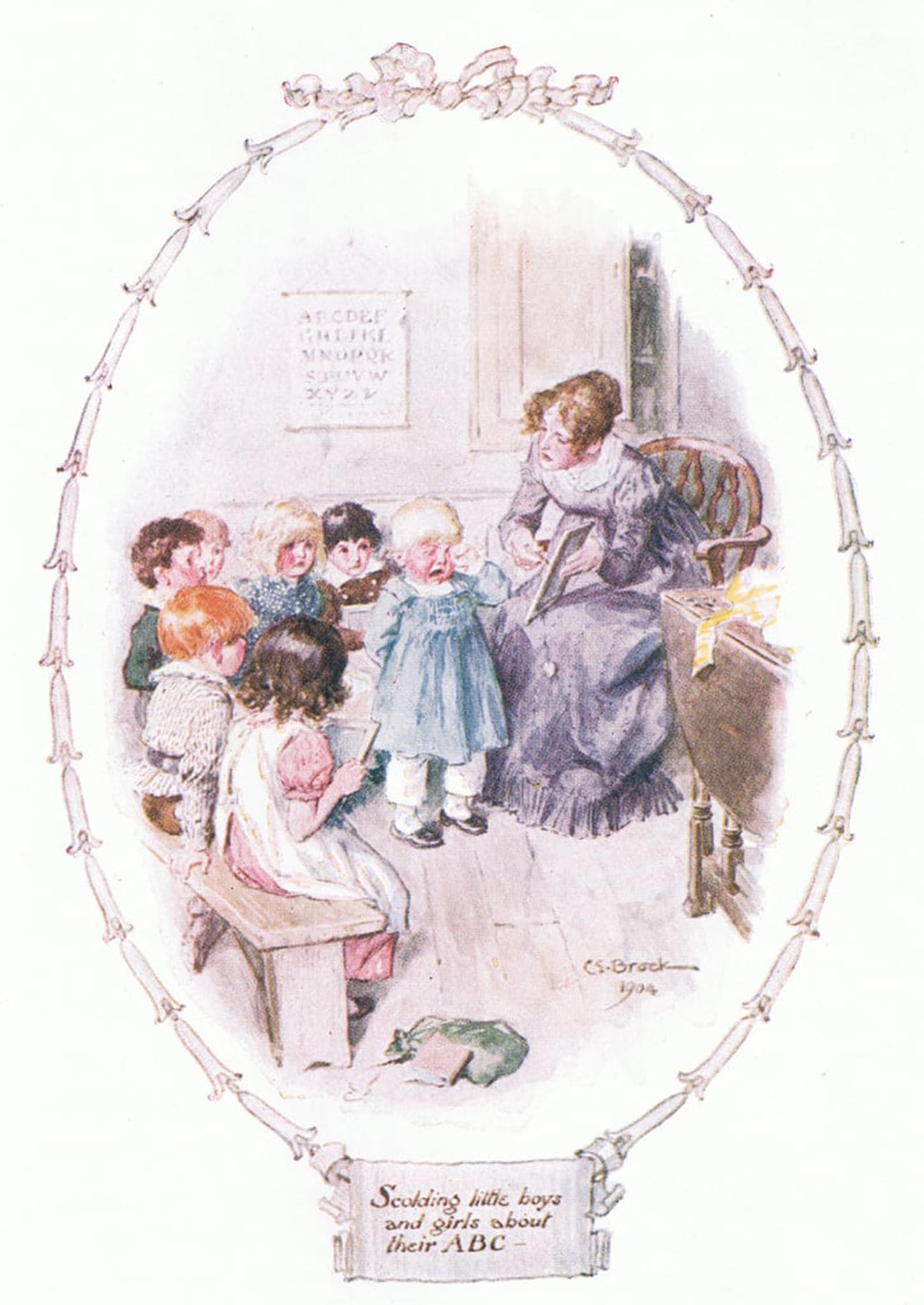 Posteriik Boys No Frame Vintage Classic Picture Landscape Artwork Scolding Little And Girls By Charles Edmund Brock Portrait Canvas Painting For Office Home Decor 60X90cm