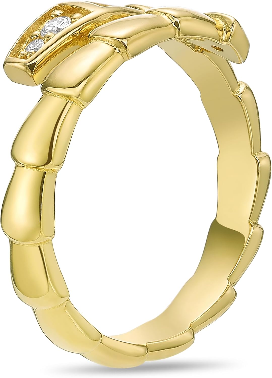 Lavari Jewelers 1/10 Carat Round Lab Grown Diamond Snake Ring for Women I 925 Sterling Silver with 18k Yellow Gold Plating Serpent Ring for Her I Statement Promise Anniversary Wedding Band Size 5 to 9 - Image 2