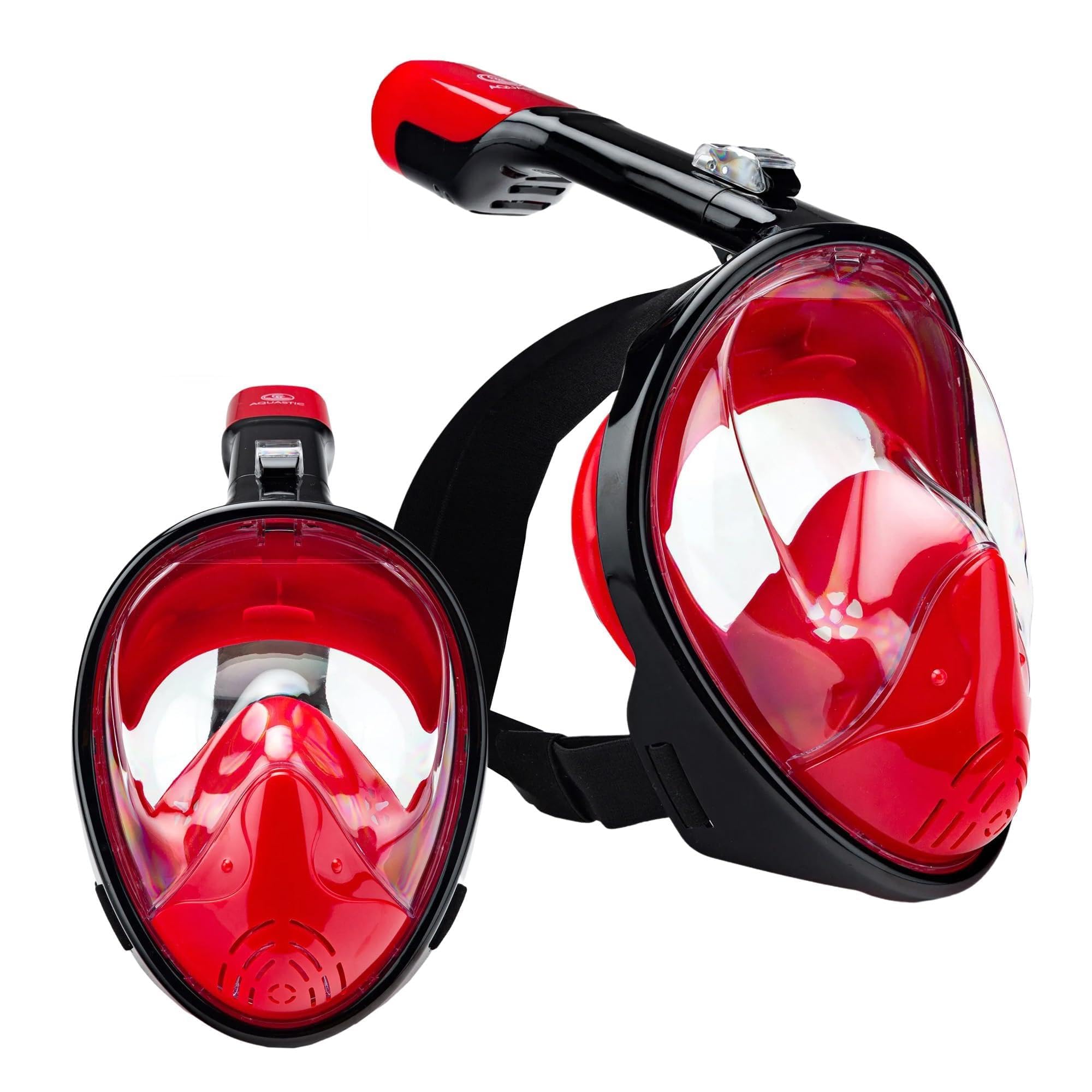 AQUASTIC Maska Pełnotwarzowa Do Snorkelingu Szerokie Pole Widzenia Szkło Hartowane Silikon Fajka z Technologią Dry Top Szczelna Konstrukcja