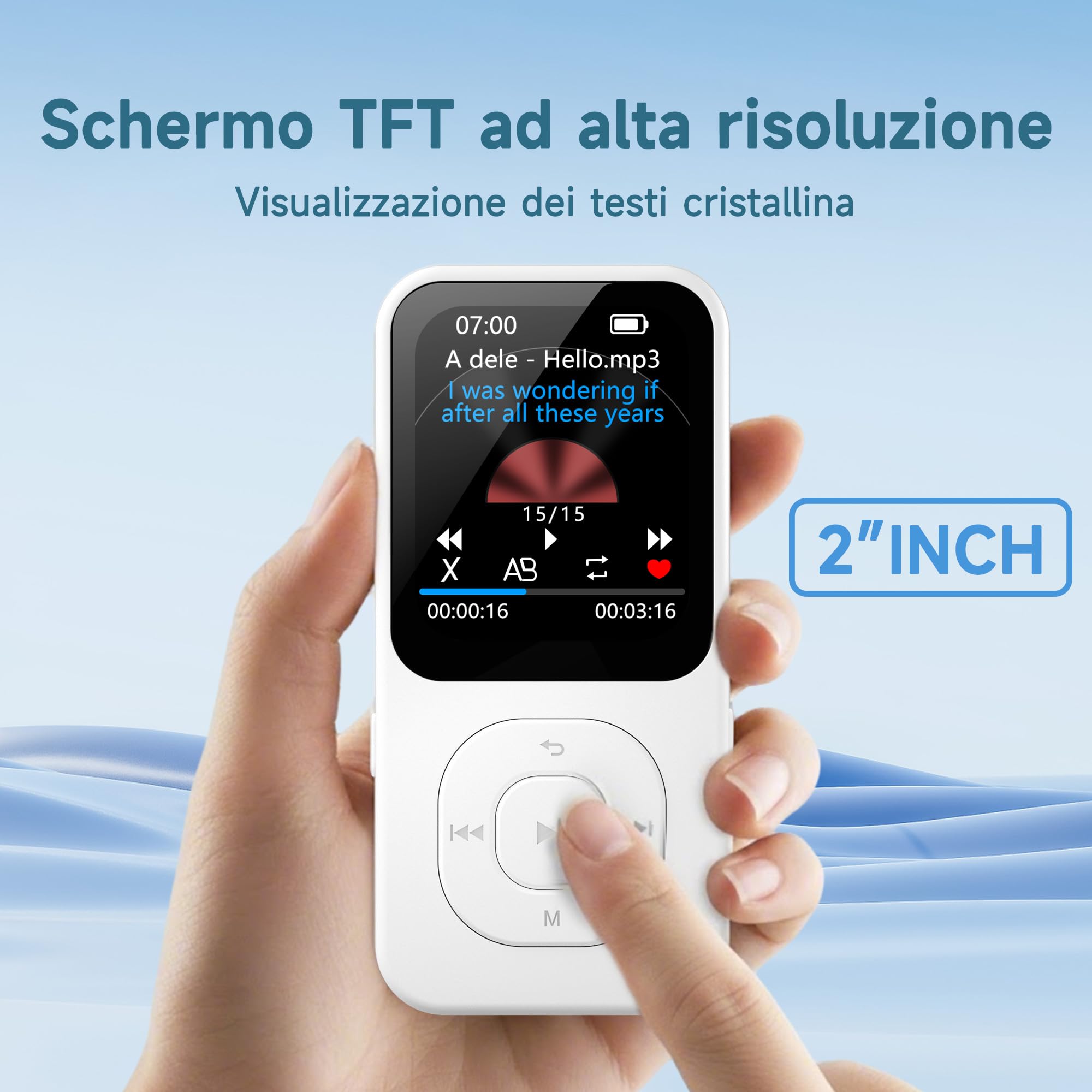 Lettore MP3 da 64GB con Bluetooth 5.3, Lettore musicale PECSU schermo HD con altoparlante, Radio FM, Registratore vocale, Suono HiFi, E-book, Cuffie incluse (Bianco)