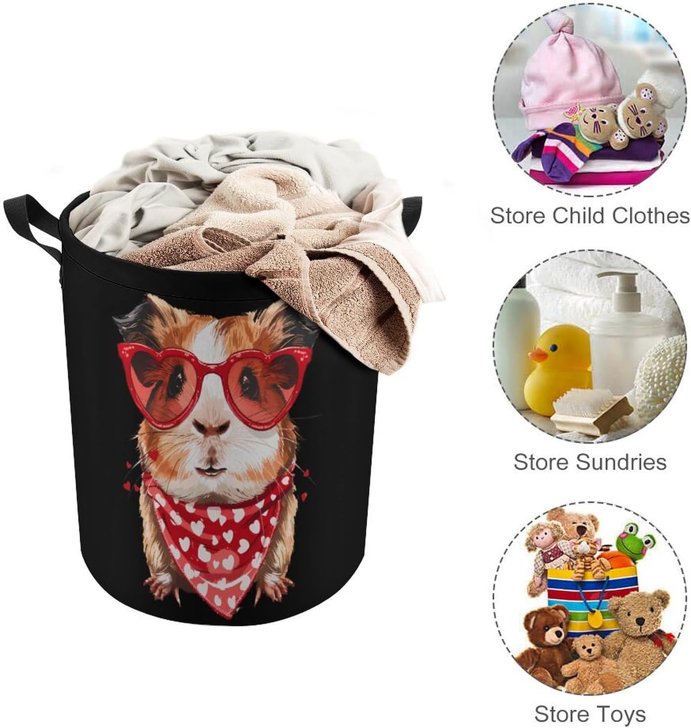 Guinea Pigs Laundry Basket Dirty Clothes Hamper Storage Laundry Bag with Handles for Dorm Room 44x35cm
