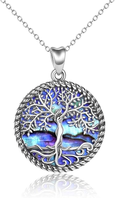 YAFEINI Tree of Life Necklace Sterling Silver Abalone Shell Tree of Life Pendant Necklace for Women Jewellery