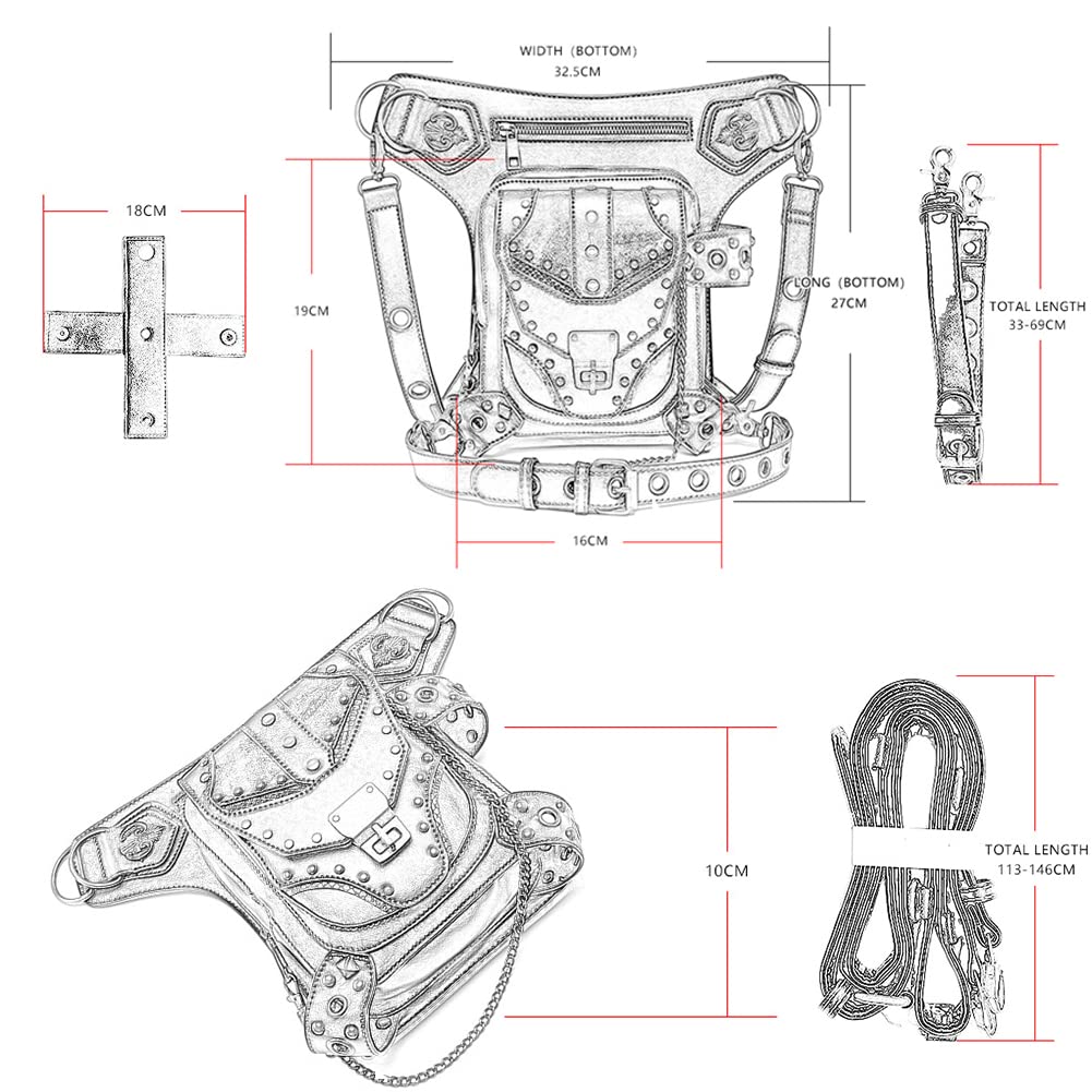 Hommes Femmes Punk Tactique Goutte Jambe Bras Sac Pack Ceinture Imperméable pour Randonnée Camping Vélo Sport en Plein Air Sacs Banane Sport Sac À Bandoulière Sacs Banane Ville (1)